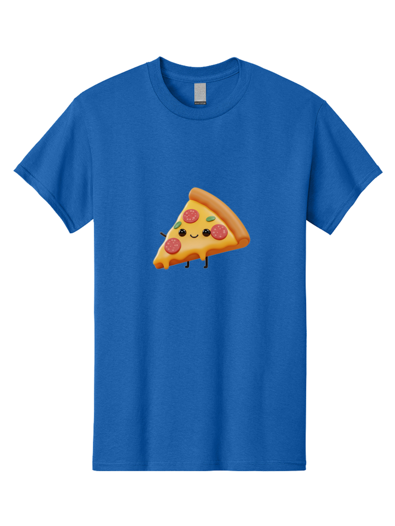 Smiling-Pizza-Slice Men'S Graphic Tee, 100% Cotton, Comfortable Casual Summer Wear, Machine Washable, Pepperoni Pizza Slice, Cartoon Character, Cheesy Goodness, Melted Cheese, Green Olives, Funny Face, Animated Food, Cartoon Pizza Bac430