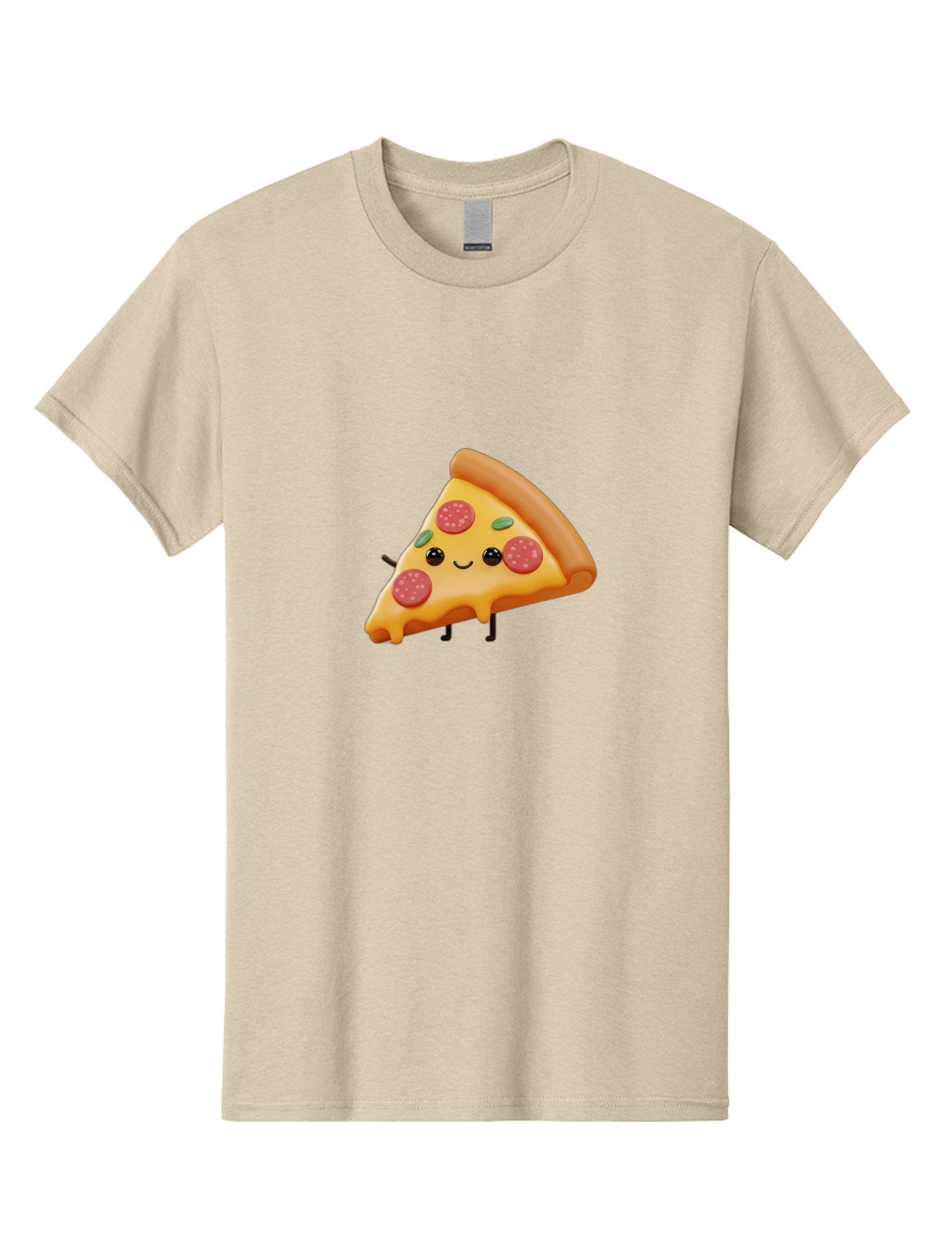 Smiling-Pizza-Slice Men'S Graphic Tee, 100% Cotton, Comfortable Casual Summer Wear, Machine Washable, Pepperoni Pizza Slice, Cartoon Character, Cheesy Goodness, Melted Cheese, Green Olives, Funny Face, Animated Food, Cartoon Pizza Bac430 5