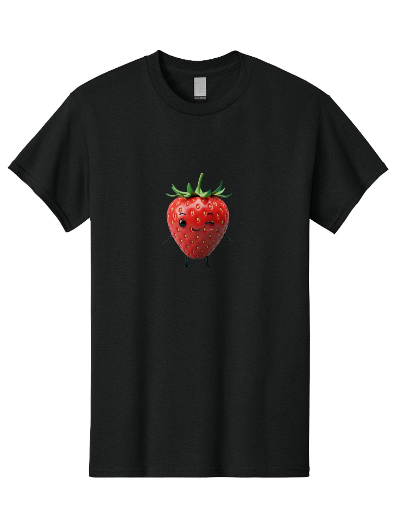 Smiling-Strawberry Men'S Graphic Tee, 100% Cotton, Comfortable Casual Summer Wear, Machine Washable, Cartoon Strawberry, Cute Fruit Character, Winking Face, Whimsical Design, Playful Personality, Sweet Illustration, Fun And Quirky, Bac432 15