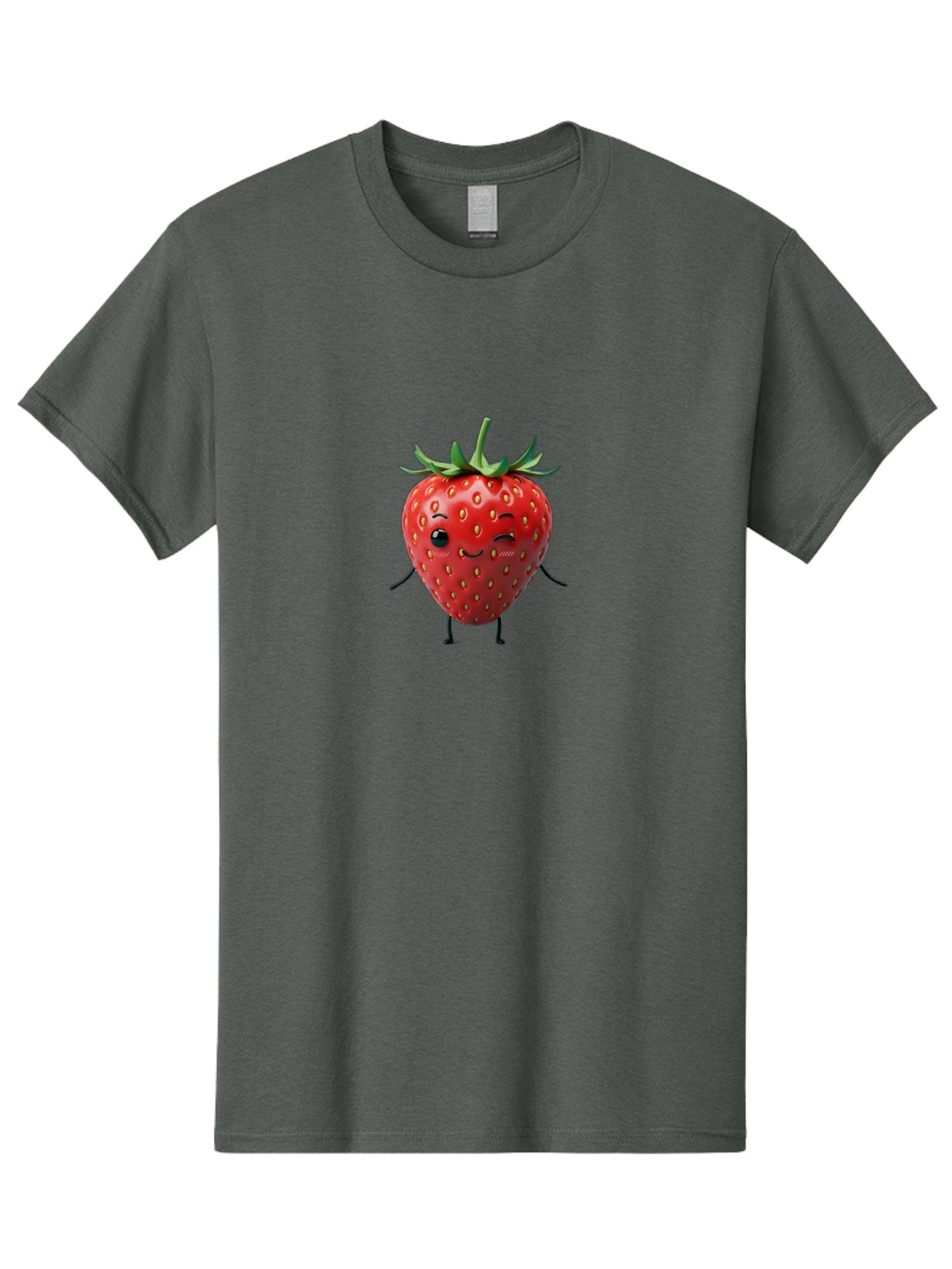 Smiling-Strawberry Men'S Graphic Tee, 100% Cotton, Comfortable Casual Summer Wear, Machine Washable, Cartoon Strawberry, Cute Fruit Character, Winking Face, Whimsical Design, Playful Personality, Sweet Illustration, Fun And Quirky, Bac432 13