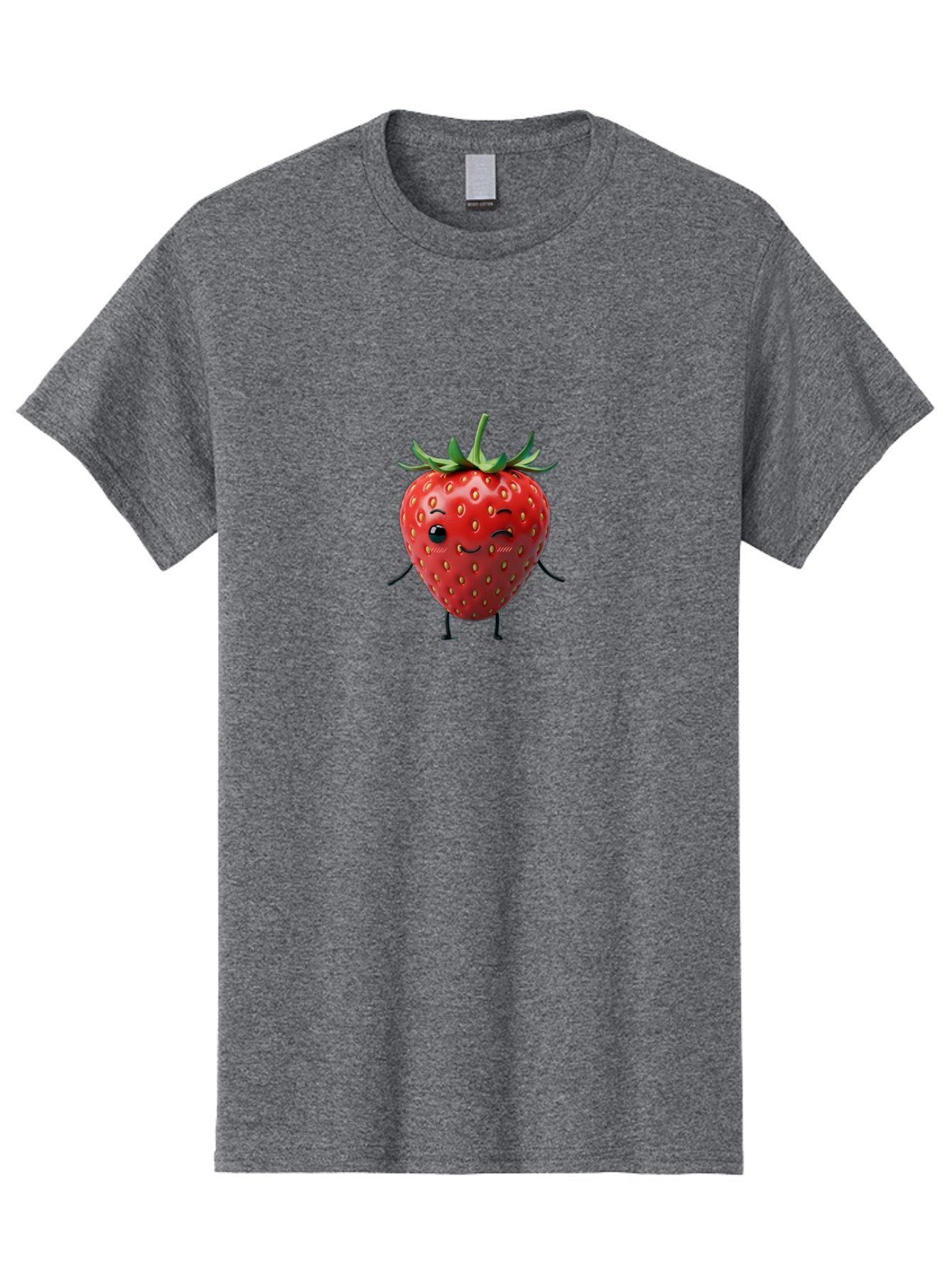 Smiling-Strawberry Men'S Graphic Tee, 100% Cotton, Comfortable Casual Summer Wear, Machine Washable, Cartoon Strawberry, Cute Fruit Character, Winking Face, Whimsical Design, Playful Personality, Sweet Illustration, Fun And Quirky, Bac432 6