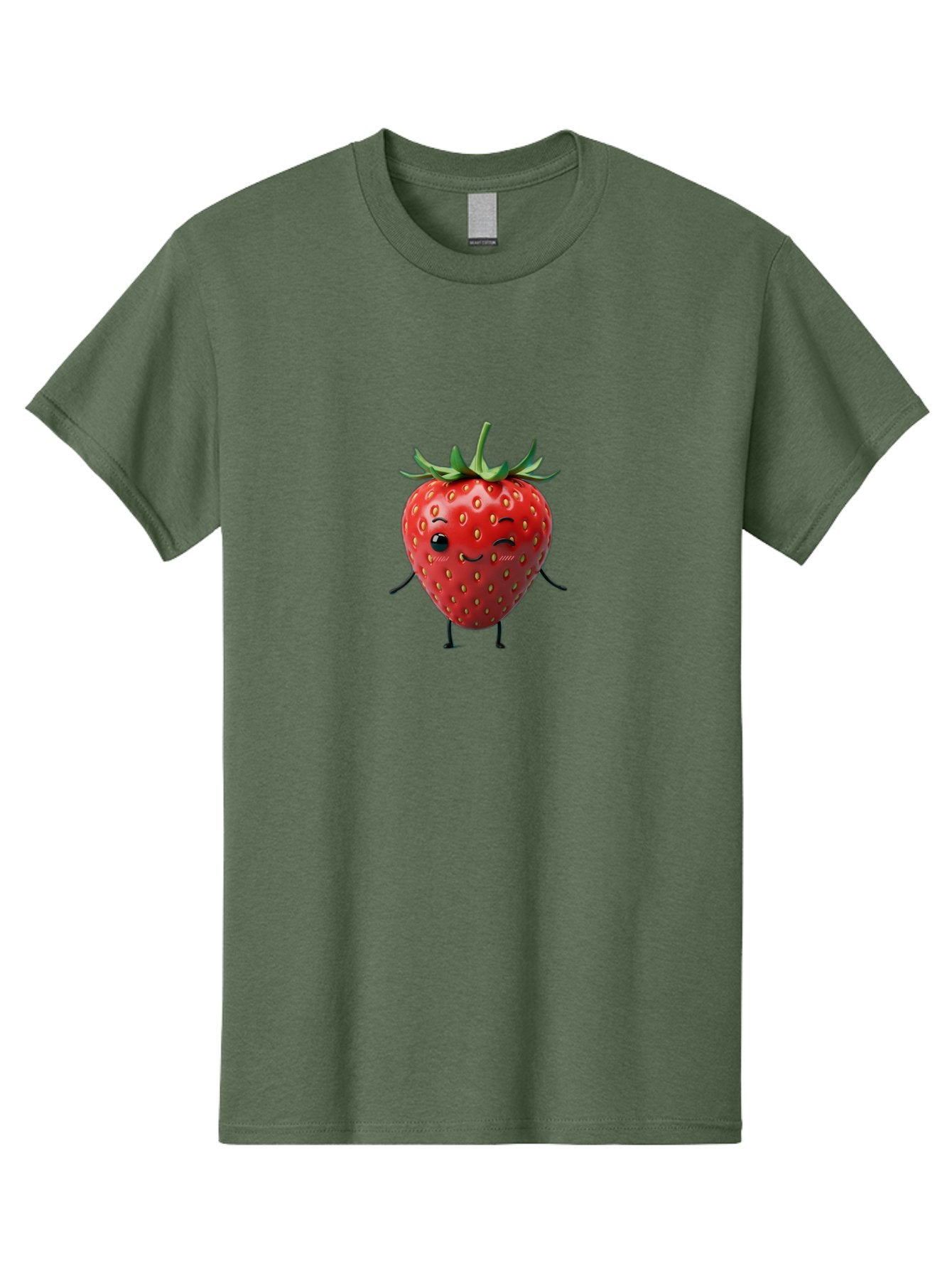 Smiling-Strawberry Men'S Graphic Tee, 100% Cotton, Comfortable Casual Summer Wear, Machine Washable, Cartoon Strawberry, Cute Fruit Character, Winking Face, Whimsical Design, Playful Personality, Sweet Illustration, Fun And Quirky, Bac432 4