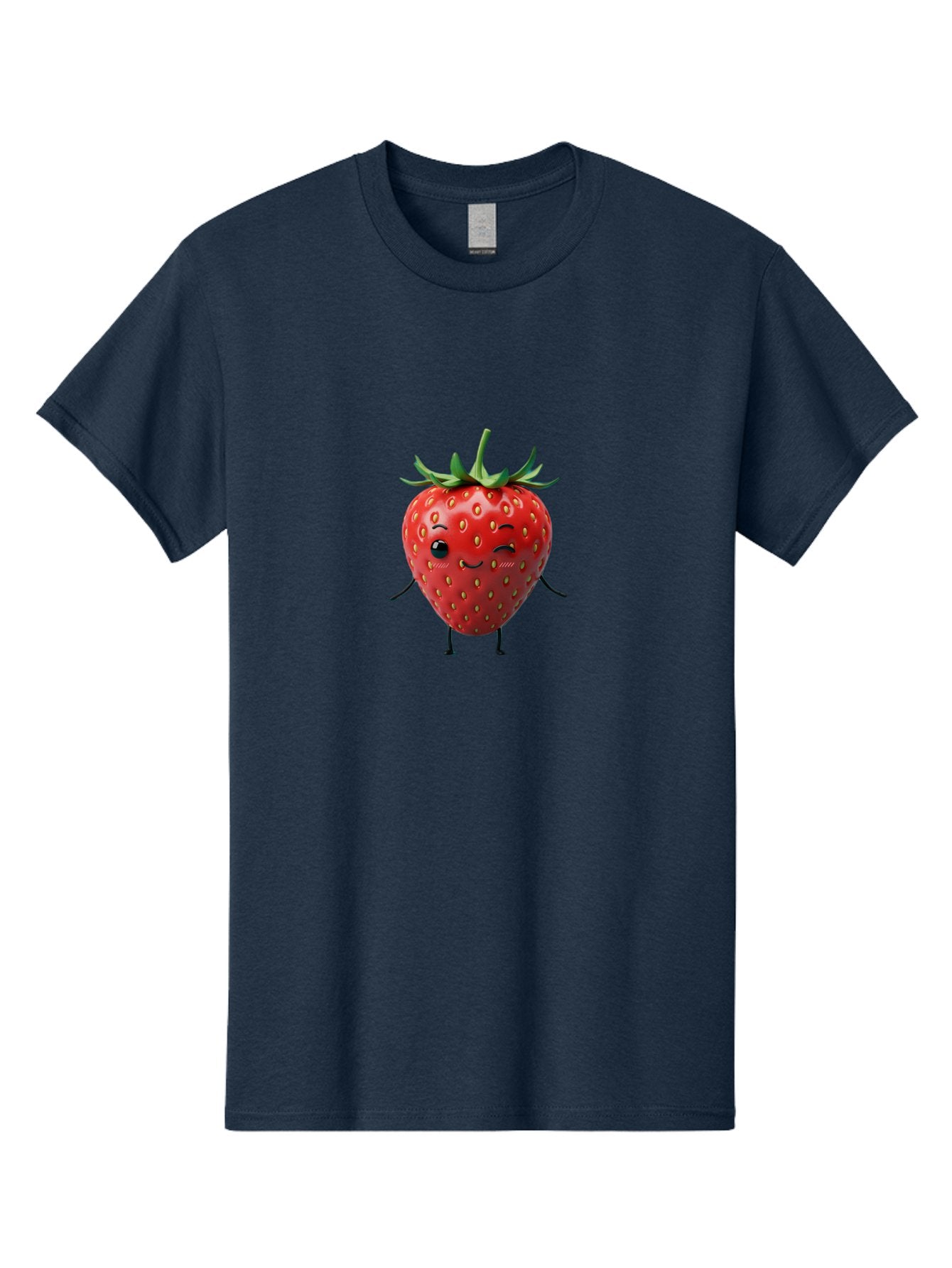 Smiling-Strawberry Men'S Graphic Tee, 100% Cotton, Comfortable Casual Summer Wear, Machine Washable, Cartoon Strawberry, Cute Fruit Character, Winking Face, Whimsical Design, Playful Personality, Sweet Illustration, Fun And Quirky, Bac432 5