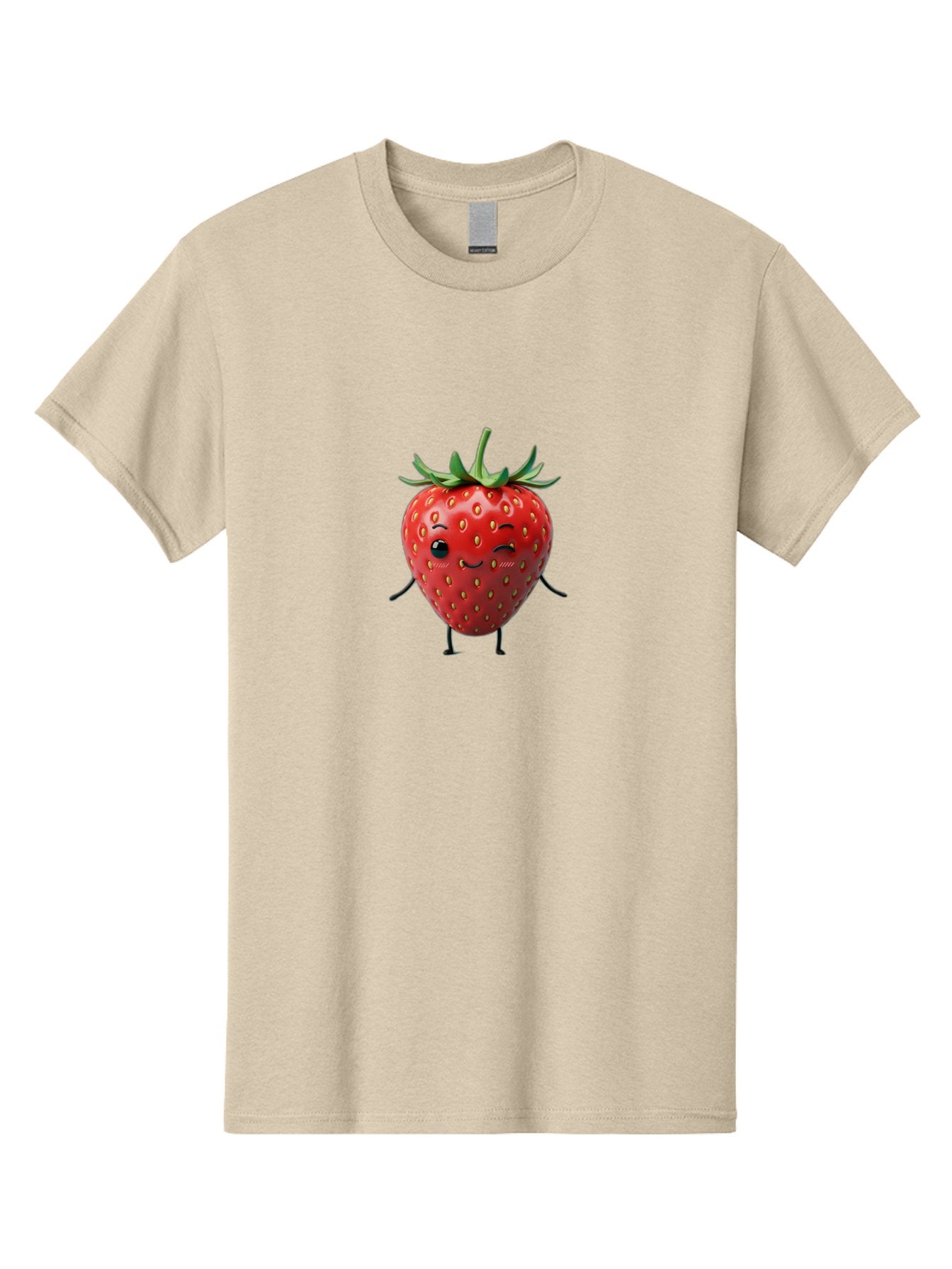 Smiling-Strawberry Men'S Graphic Tee, 100% Cotton, Comfortable Casual Summer Wear, Machine Washable, Cartoon Strawberry, Cute Fruit Character, Winking Face, Whimsical Design, Playful Personality, Sweet Illustration, Fun And Quirky, Bac432