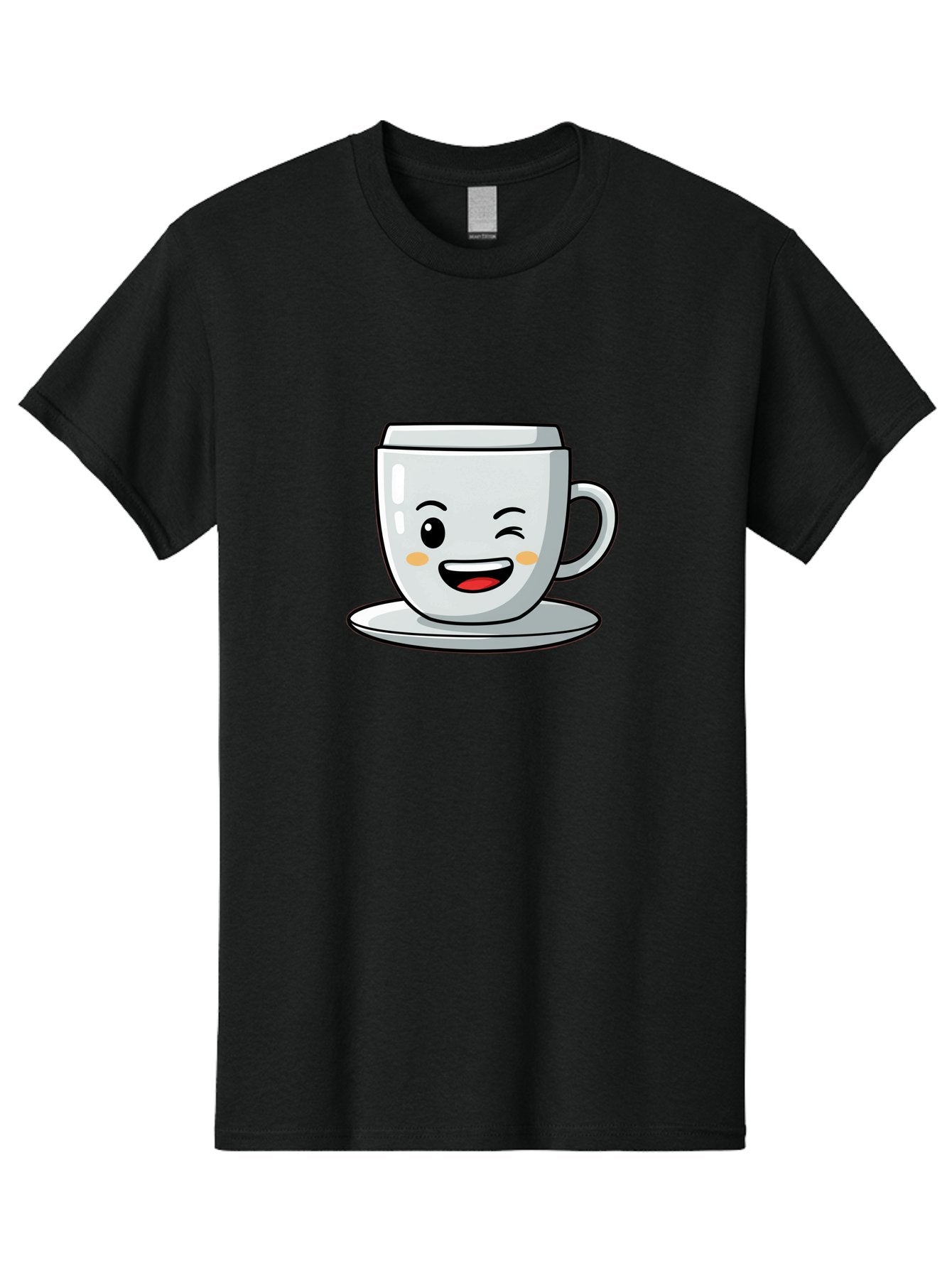 Smiling-Tea-Cup Men'S Graphic Tee, 100% Cotton, Comfortable Casual Summer Wear, Machine Washable, Cartoon Coffee Cup, Smiling Face, Happy Expression, Winking Eye, Red Lips, Kawaii Character, Tea Time, Morning Coffee Bac433 12