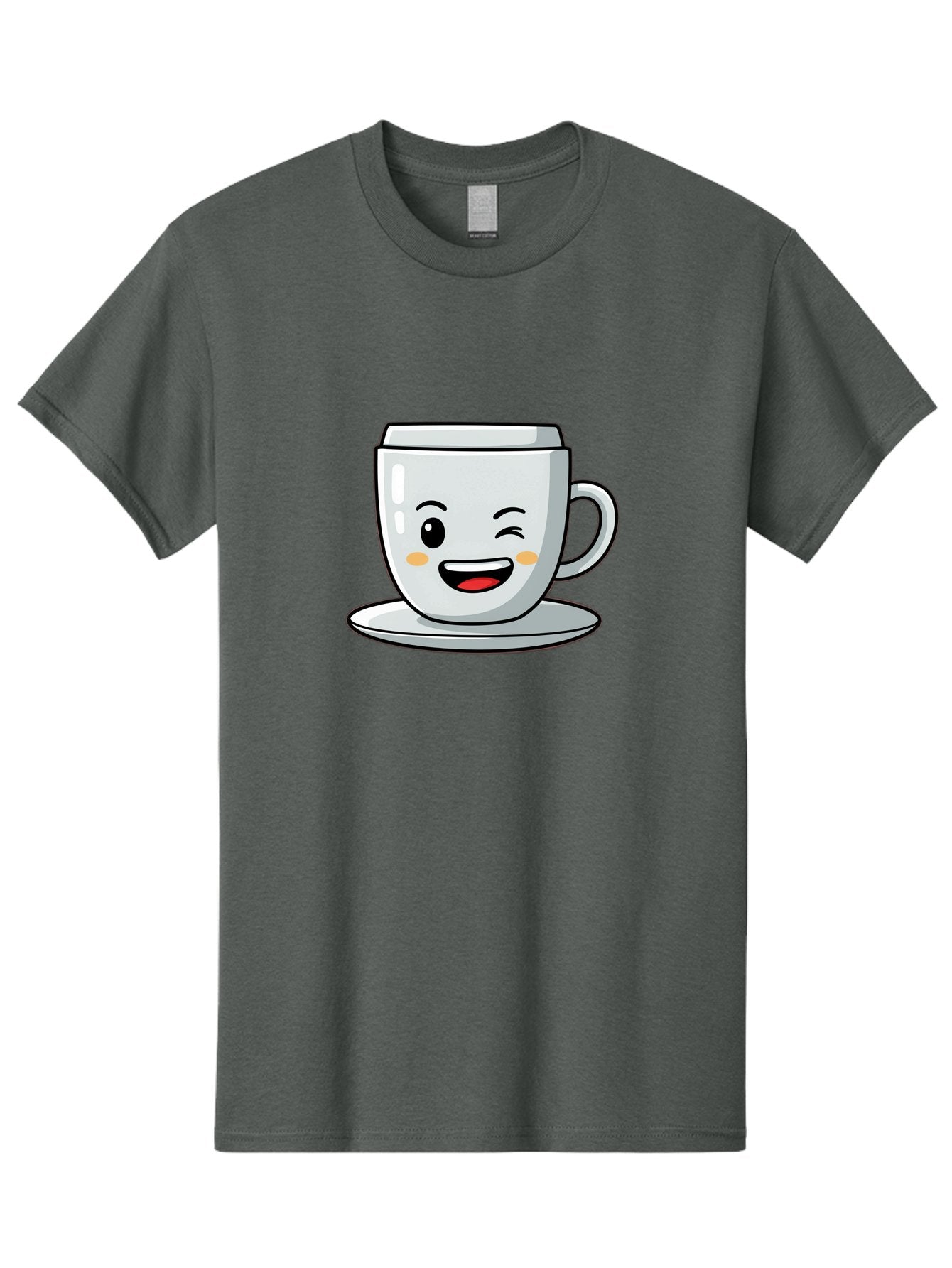 Smiling-Tea-Cup Men'S Graphic Tee, 100% Cotton, Comfortable Casual Summer Wear, Machine Washable, Cartoon Coffee Cup, Smiling Face, Happy Expression, Winking Eye, Red Lips, Kawaii Character, Tea Time, Morning Coffee Bac433 6