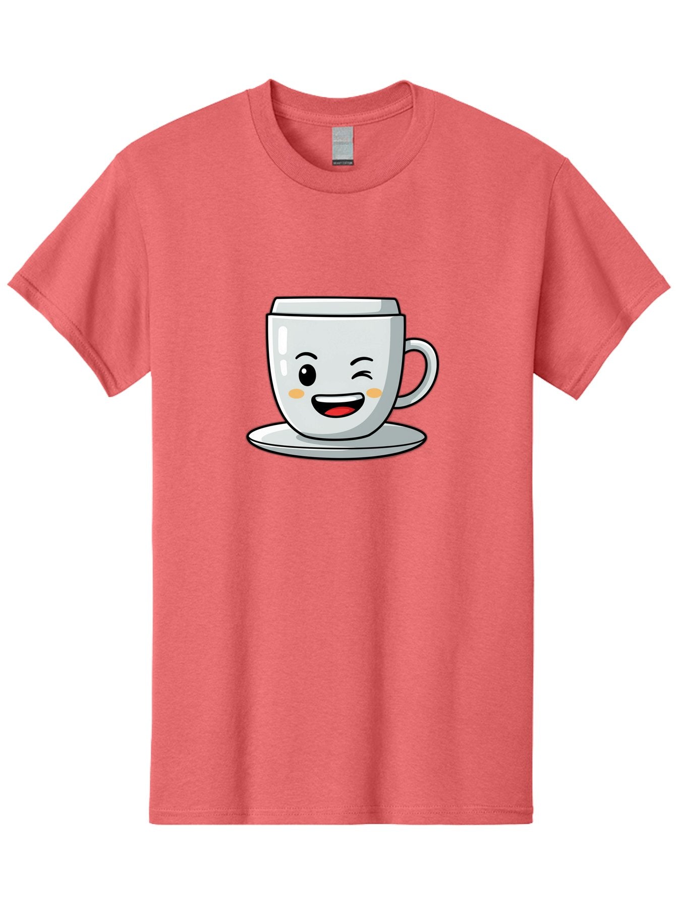 Smiling-Tea-Cup Men'S Graphic Tee, 100% Cotton, Comfortable Casual Summer Wear, Machine Washable, Cartoon Coffee Cup, Smiling Face, Happy Expression, Winking Eye, Red Lips, Kawaii Character, Tea Time, Morning Coffee Bac433 8
