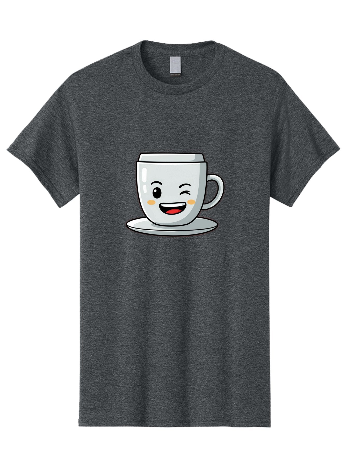 Smiling-Tea-Cup Men'S Graphic Tee, 100% Cotton, Comfortable Casual Summer Wear, Machine Washable, Cartoon Coffee Cup, Smiling Face, Happy Expression, Winking Eye, Red Lips, Kawaii Character, Tea Time, Morning Coffee Bac433 10