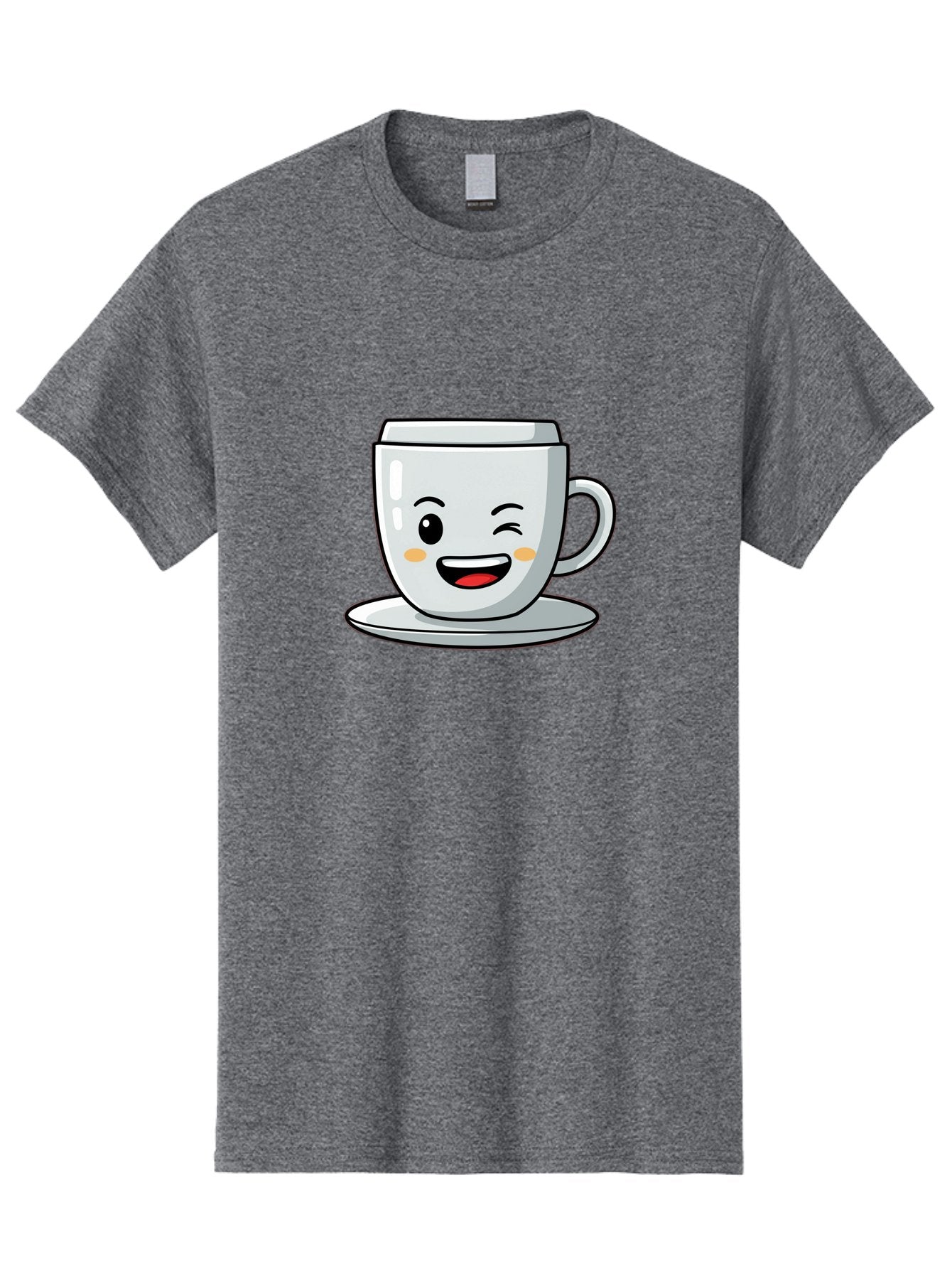 Smiling-Tea-Cup Men'S Graphic Tee, 100% Cotton, Comfortable Casual Summer Wear, Machine Washable, Cartoon Coffee Cup, Smiling Face, Happy Expression, Winking Eye, Red Lips, Kawaii Character, Tea Time, Morning Coffee Bac433 4