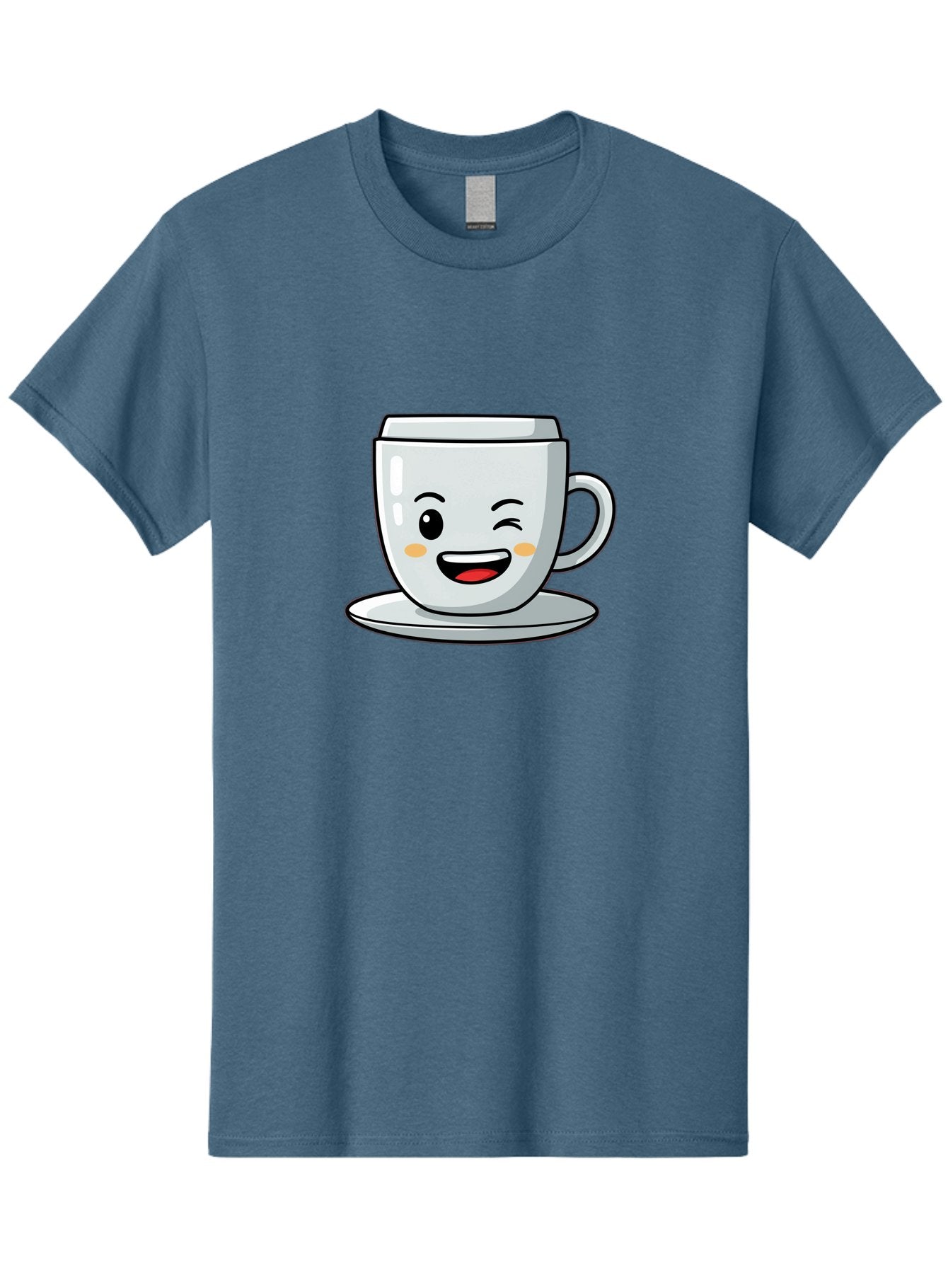 Smiling-Tea-Cup Men'S Graphic Tee, 100% Cotton, Comfortable Casual Summer Wear, Machine Washable, Cartoon Coffee Cup, Smiling Face, Happy Expression, Winking Eye, Red Lips, Kawaii Character, Tea Time, Morning Coffee Bac433 7