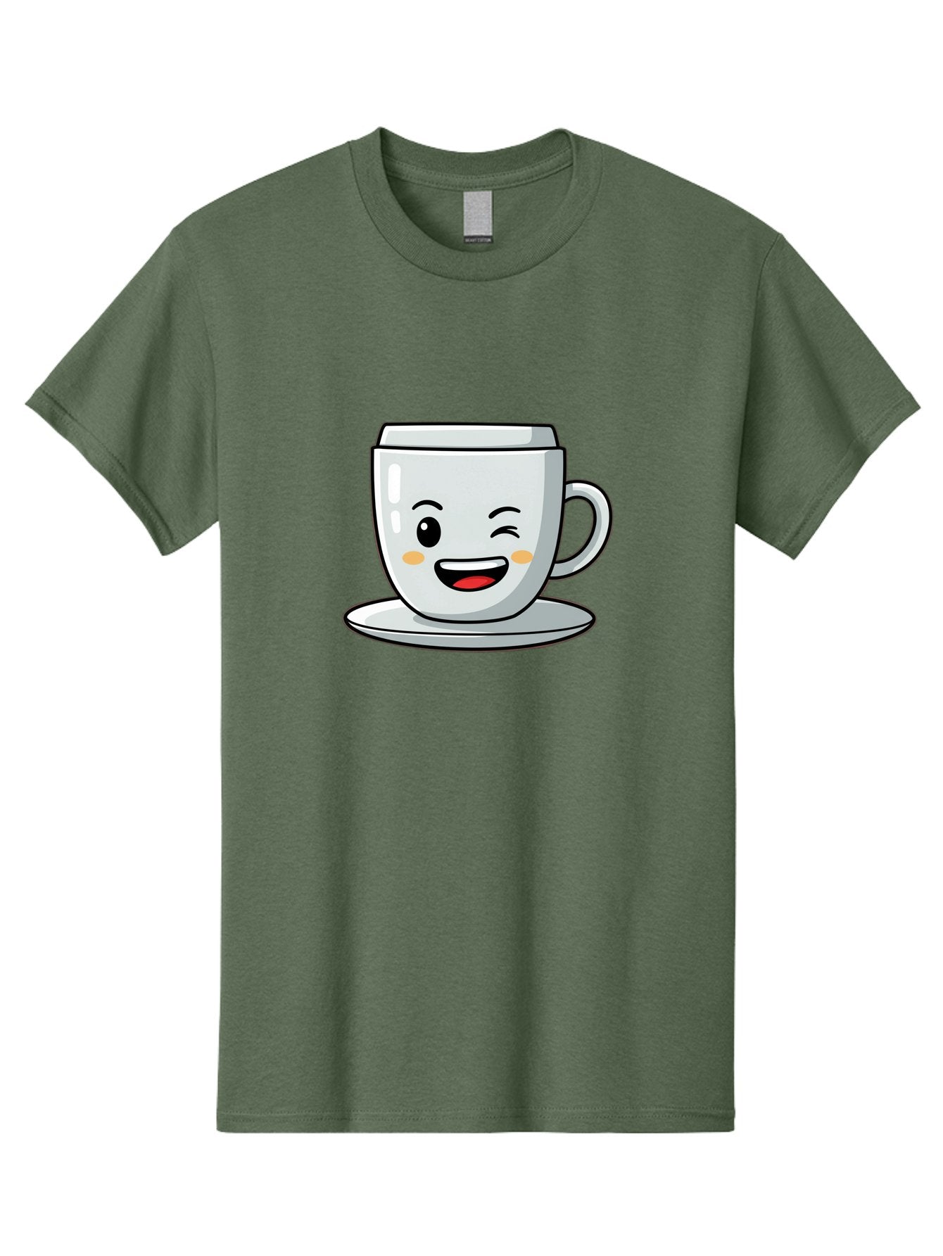 Smiling-Tea-Cup Men'S Graphic Tee, 100% Cotton, Comfortable Casual Summer Wear, Machine Washable, Cartoon Coffee Cup, Smiling Face, Happy Expression, Winking Eye, Red Lips, Kawaii Character, Tea Time, Morning Coffee Bac433 11
