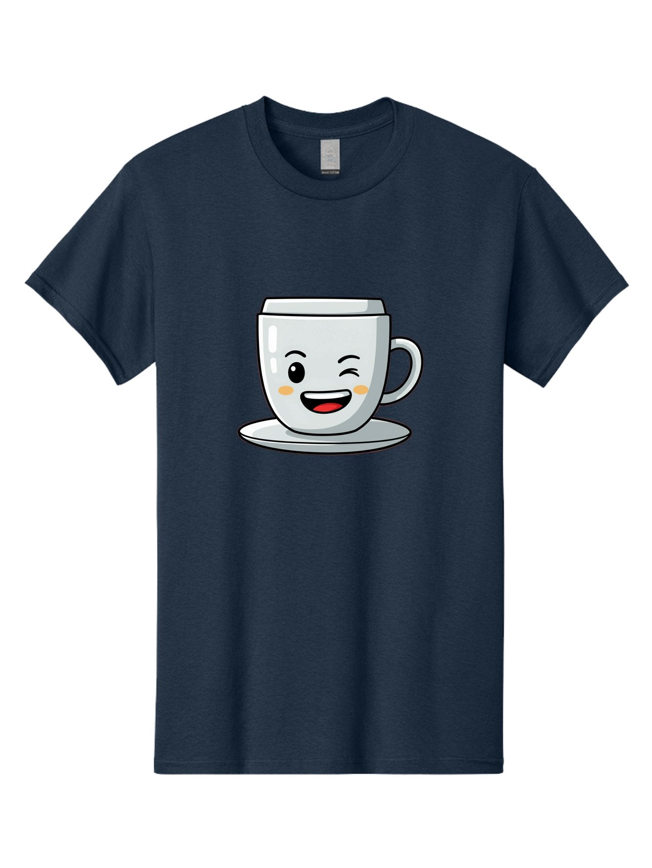 Smiling-Tea-Cup Men'S Graphic Tee, 100% Cotton, Comfortable Casual Summer Wear, Machine Washable, Cartoon Coffee Cup, Smiling Face, Happy Expression, Winking Eye, Red Lips, Kawaii Character, Tea Time, Morning Coffee Bac433 9