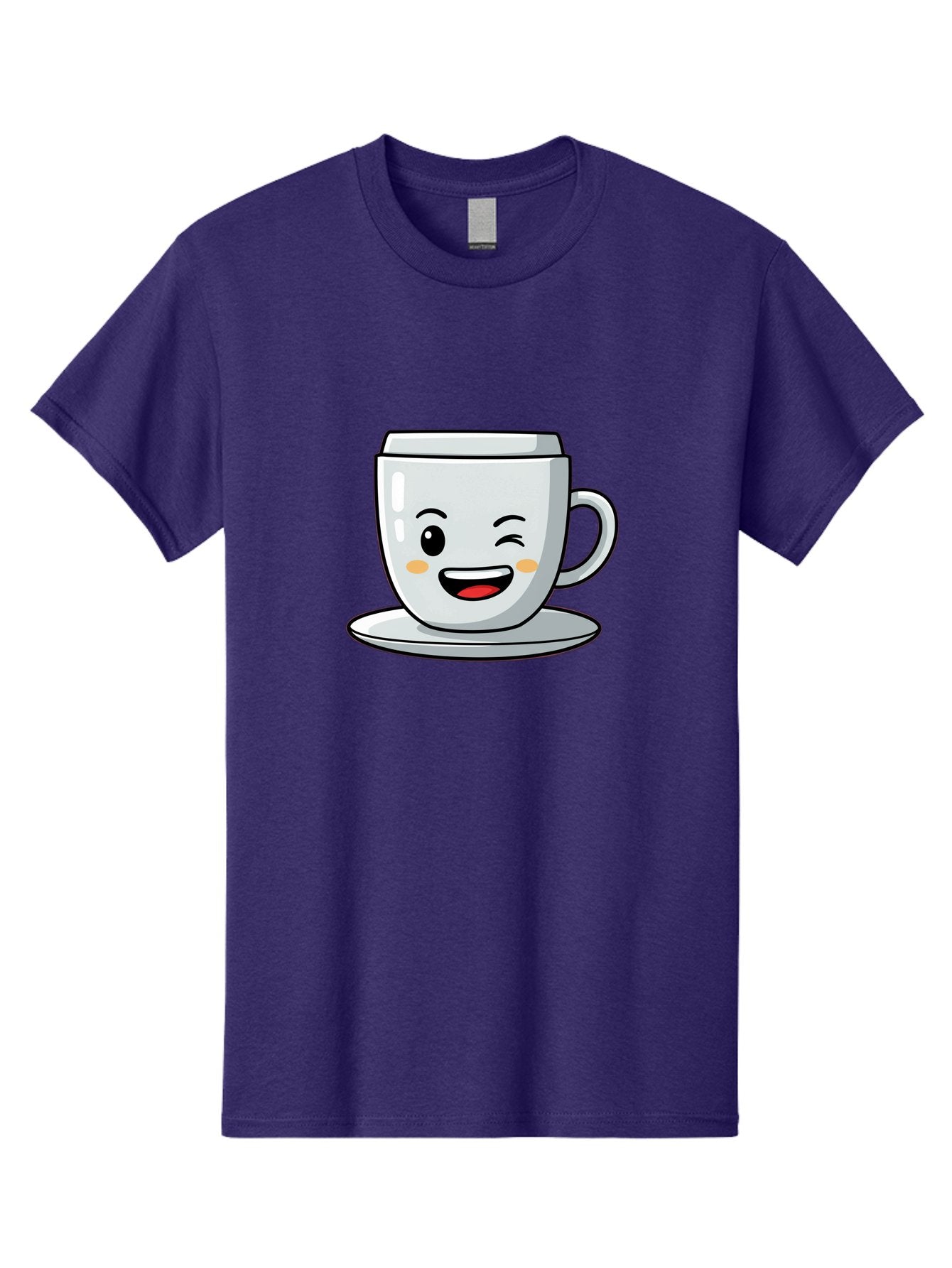 Smiling-Tea-Cup Men'S Graphic Tee, 100% Cotton, Comfortable Casual Summer Wear, Machine Washable, Cartoon Coffee Cup, Smiling Face, Happy Expression, Winking Eye, Red Lips, Kawaii Character, Tea Time, Morning Coffee Bac433 14