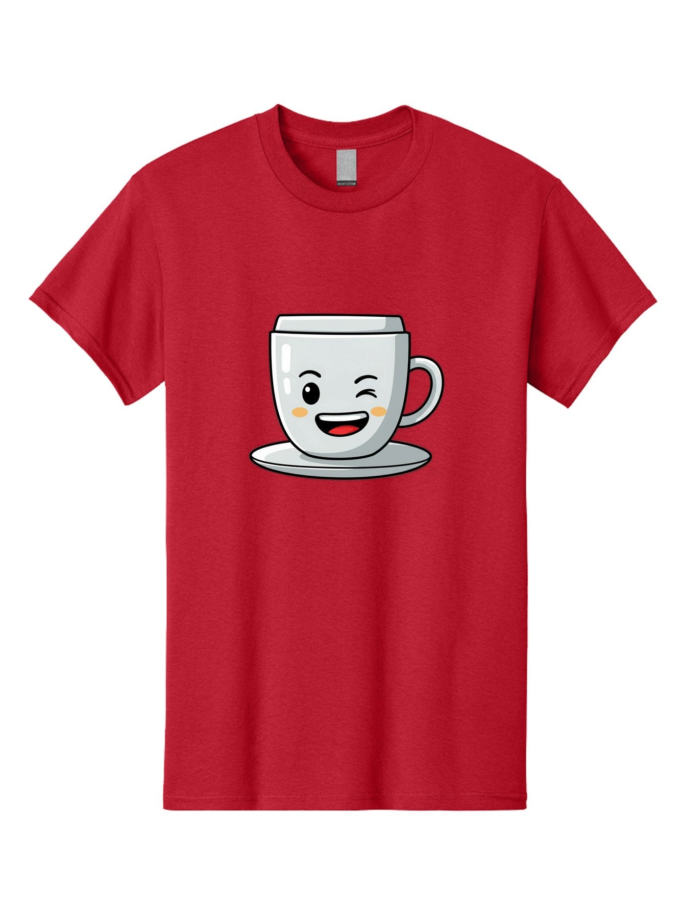 Smiling-Tea-Cup Men'S Graphic Tee, 100% Cotton, Comfortable Casual Summer Wear, Machine Washable, Cartoon Coffee Cup, Smiling Face, Happy Expression, Winking Eye, Red Lips, Kawaii Character, Tea Time, Morning Coffee Bac433 5