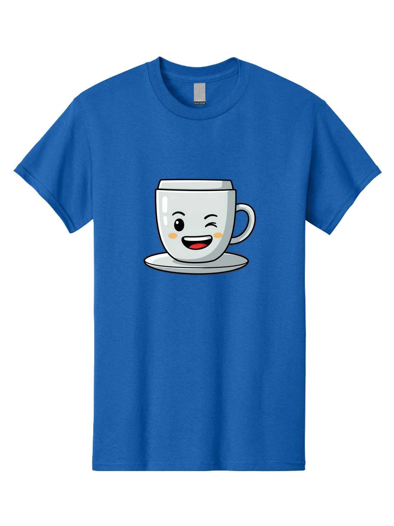 Smiling-Tea-Cup Men'S Graphic Tee, 100% Cotton, Comfortable Casual Summer Wear, Machine Washable, Cartoon Coffee Cup, Smiling Face, Happy Expression, Winking Eye, Red Lips, Kawaii Character, Tea Time, Morning Coffee Bac433 15