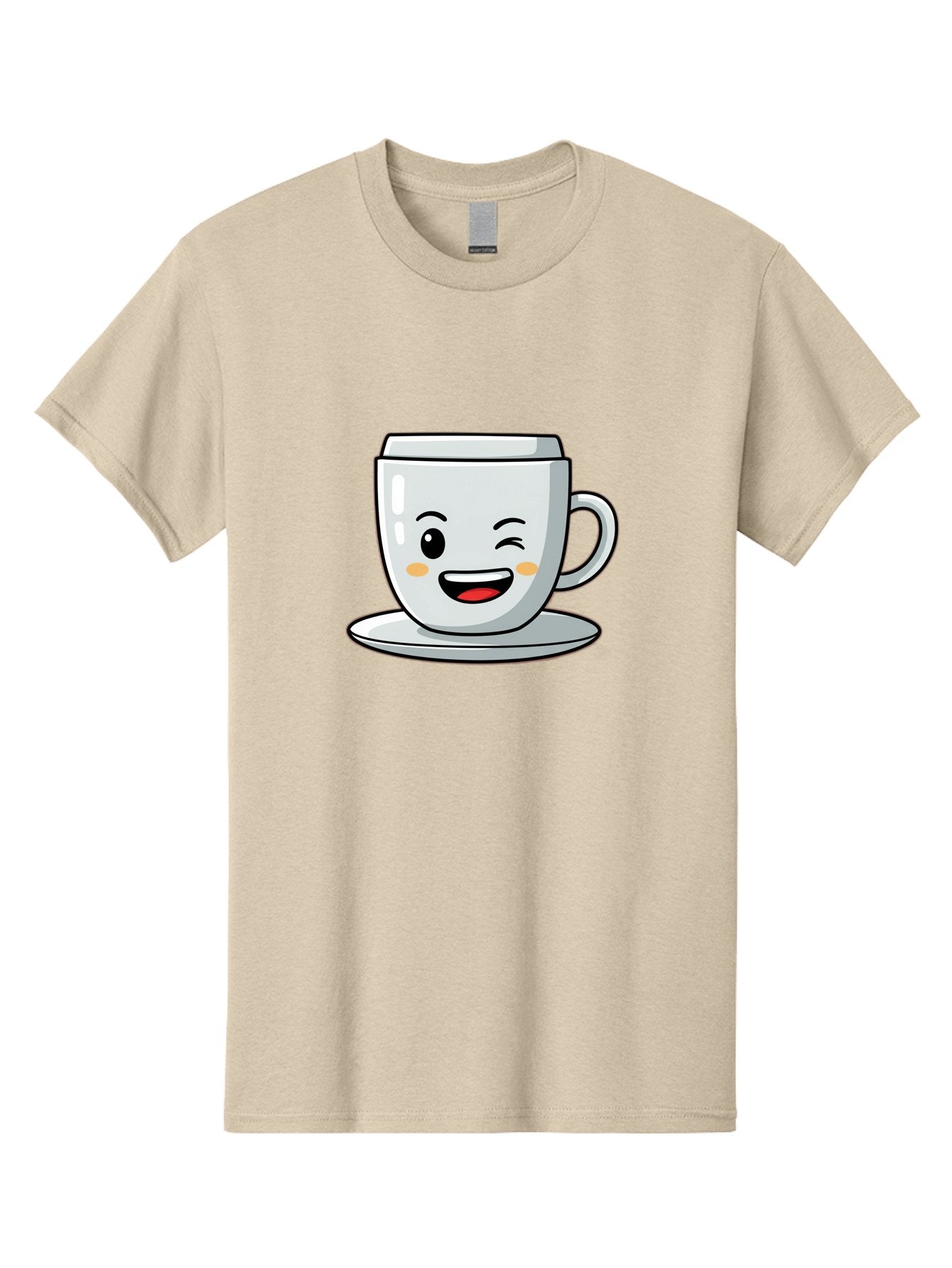 Smiling-Tea-Cup Men'S Graphic Tee, 100% Cotton, Comfortable Casual Summer Wear, Machine Washable, Cartoon Coffee Cup, Smiling Face, Happy Expression, Winking Eye, Red Lips, Kawaii Character, Tea Time, Morning Coffee Bac433 13