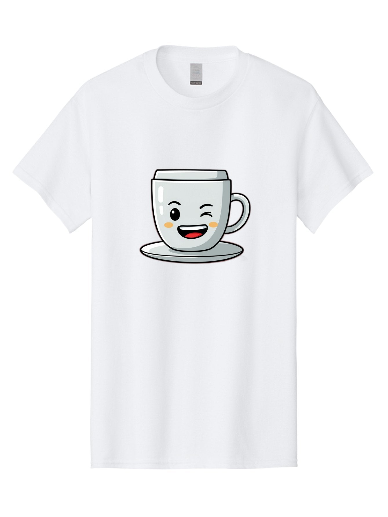Smiling-Tea-Cup Men'S Graphic Tee, 100% Cotton, Comfortable Casual Summer Wear, Machine Washable, Cartoon Coffee Cup, Smiling Face, Happy Expression, Winking Eye, Red Lips, Kawaii Character, Tea Time, Morning Coffee Bac433 3