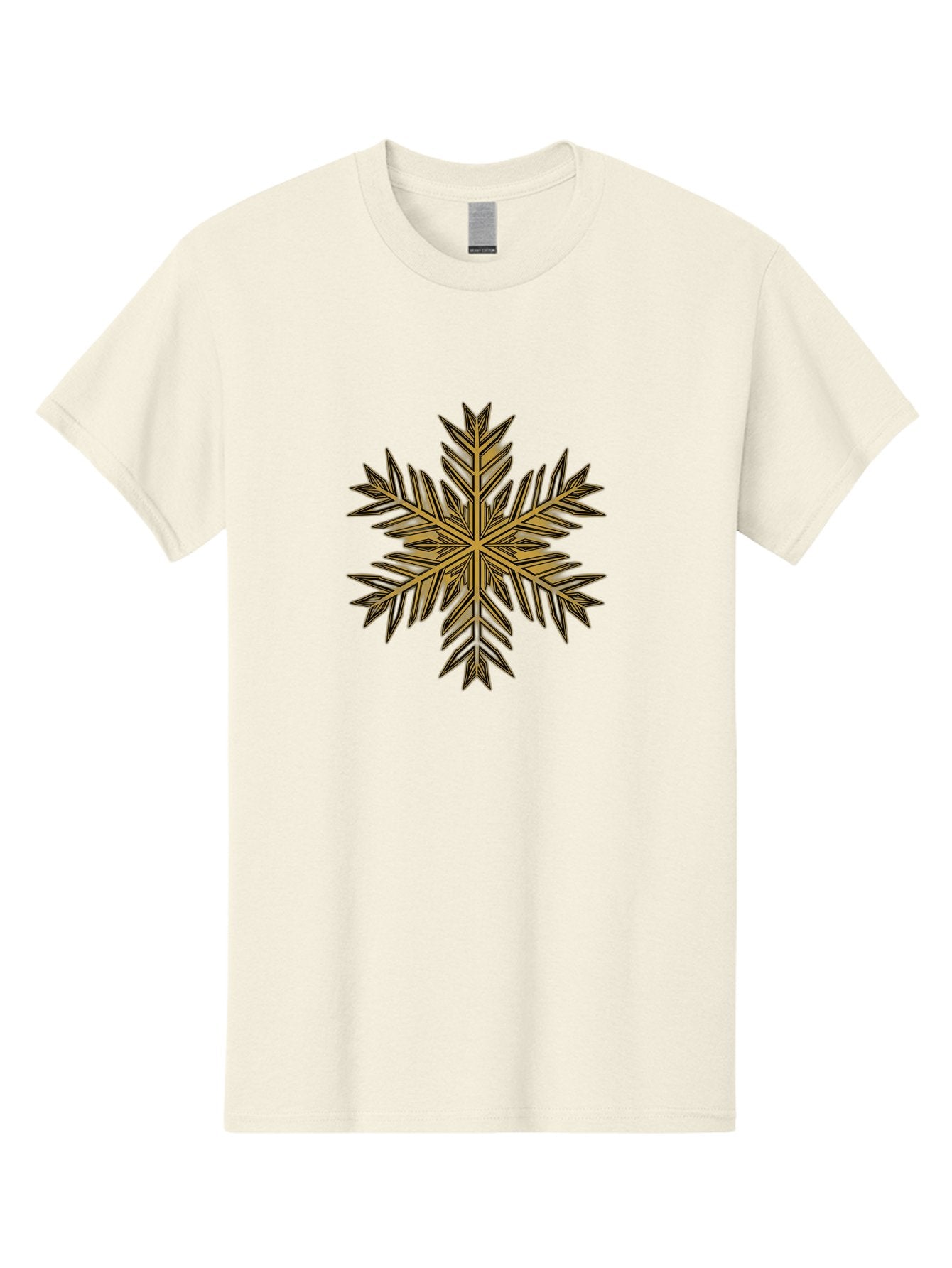 Snowflake-1 Men'S Graphic Tee, 100% Cotton, Comfortable Casual Summer Wear, Machine Washable, Snowflake, Intricate Design, Delicate Patterns, Winter Wonder, Festive Decorations, Symmetrical Shape, Golden Hues, Black Outlines, Frosty Details Bac434