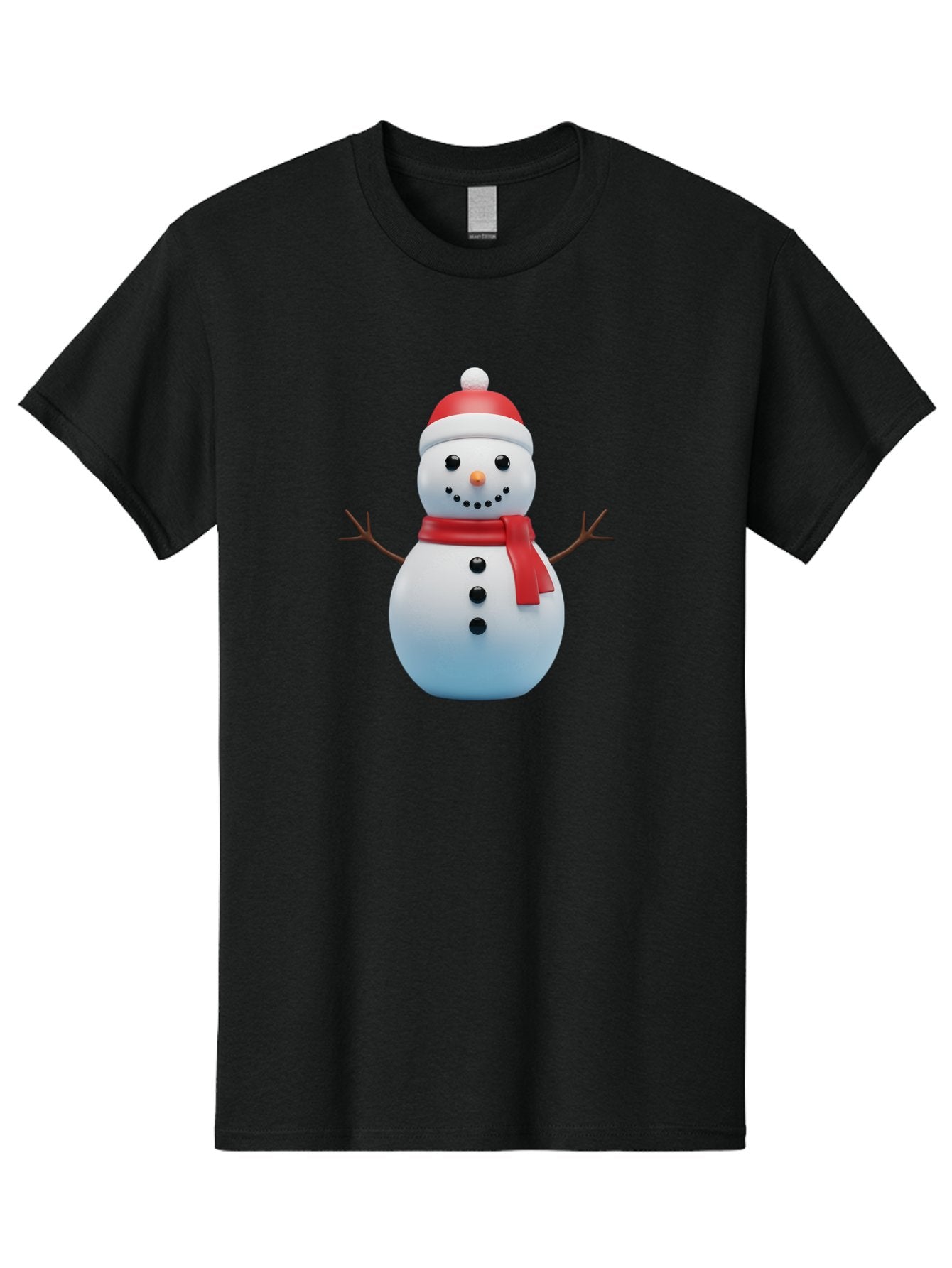 Snowman-1 Men'S Graphic Tee, 100% Cotton, Comfortable Casual Summer Wear, Machine Washable, 3D Snowman, Winter Character, Festive Holiday, Red Scarf, Santa Hat, Cartoon Style, Smiling Face, Stick Arms, Black Buttons, Orange Nose, Bac437 11