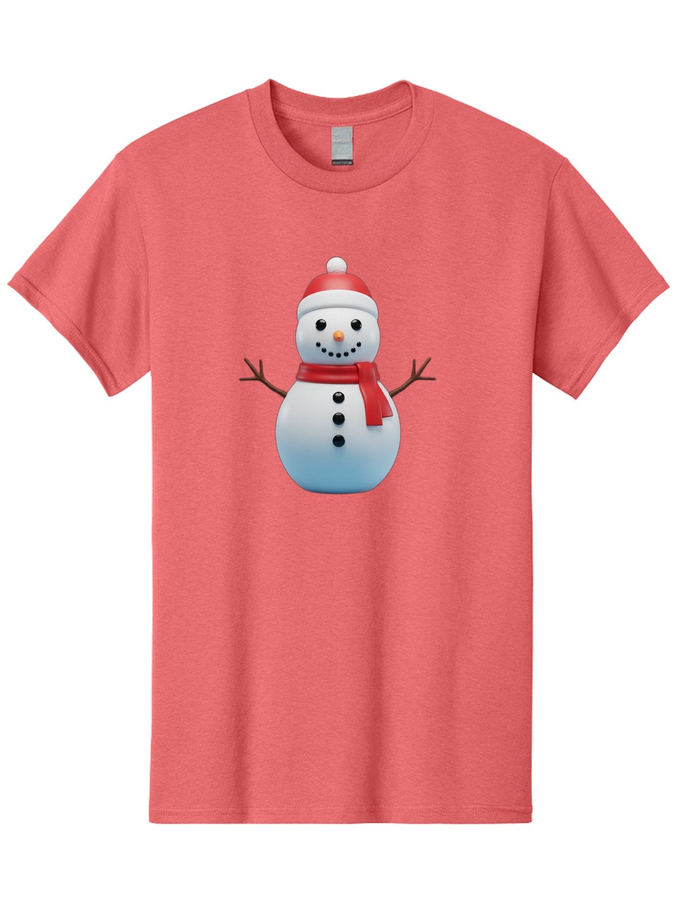 Snowman-1 Men'S Graphic Tee, 100% Cotton, Comfortable Casual Summer Wear, Machine Washable, 3D Snowman, Winter Character, Festive Holiday, Red Scarf, Santa Hat, Cartoon Style, Smiling Face, Stick Arms, Black Buttons, Orange Nose, Bac437