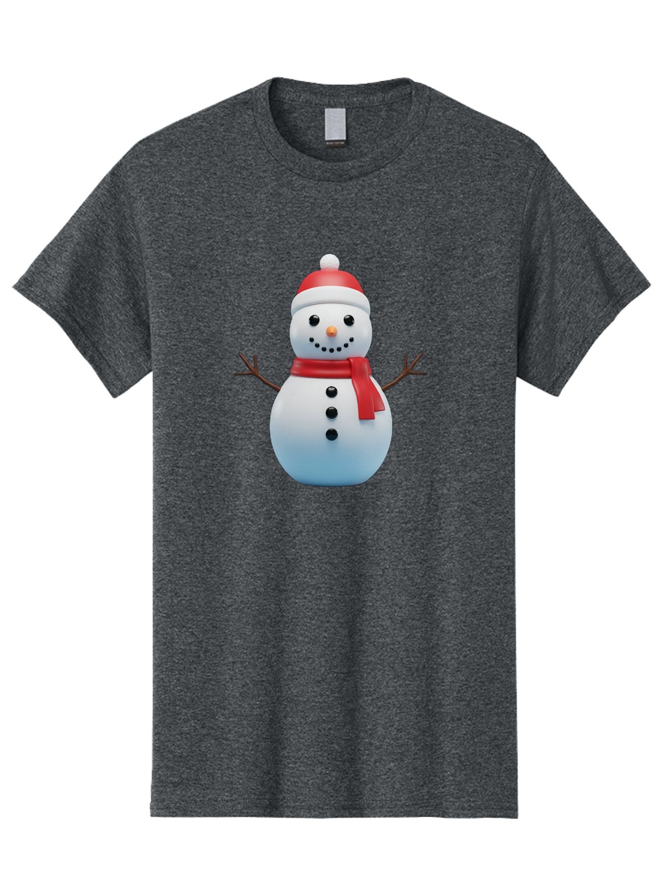 Snowman-1 Men'S Graphic Tee, 100% Cotton, Comfortable Casual Summer Wear, Machine Washable, 3D Snowman, Winter Character, Festive Holiday, Red Scarf, Santa Hat, Cartoon Style, Smiling Face, Stick Arms, Black Buttons, Orange Nose, Bac437 14