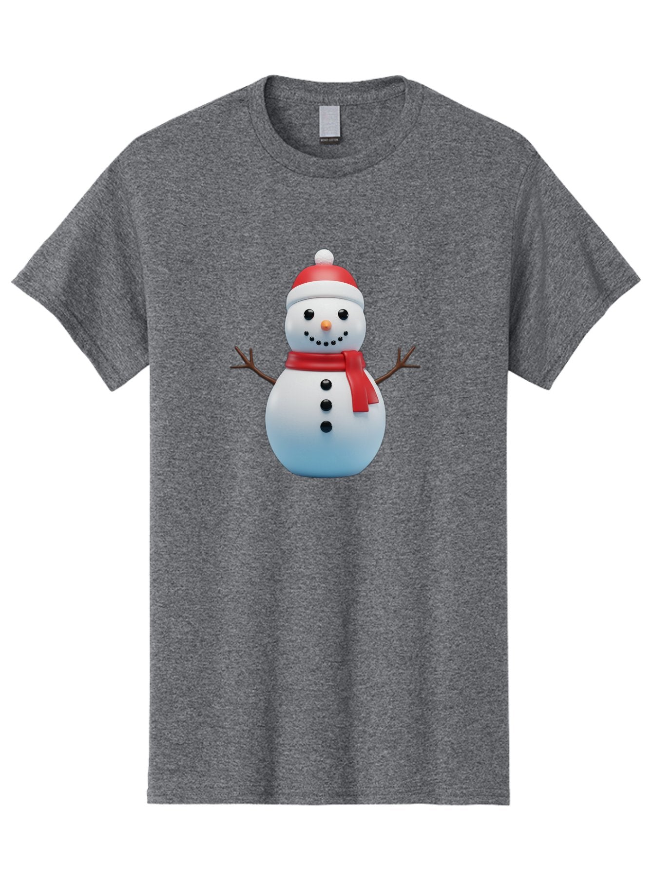 Snowman-1 Men'S Graphic Tee, 100% Cotton, Comfortable Casual Summer Wear, Machine Washable, 3D Snowman, Winter Character, Festive Holiday, Red Scarf, Santa Hat, Cartoon Style, Smiling Face, Stick Arms, Black Buttons, Orange Nose, Bac437 3