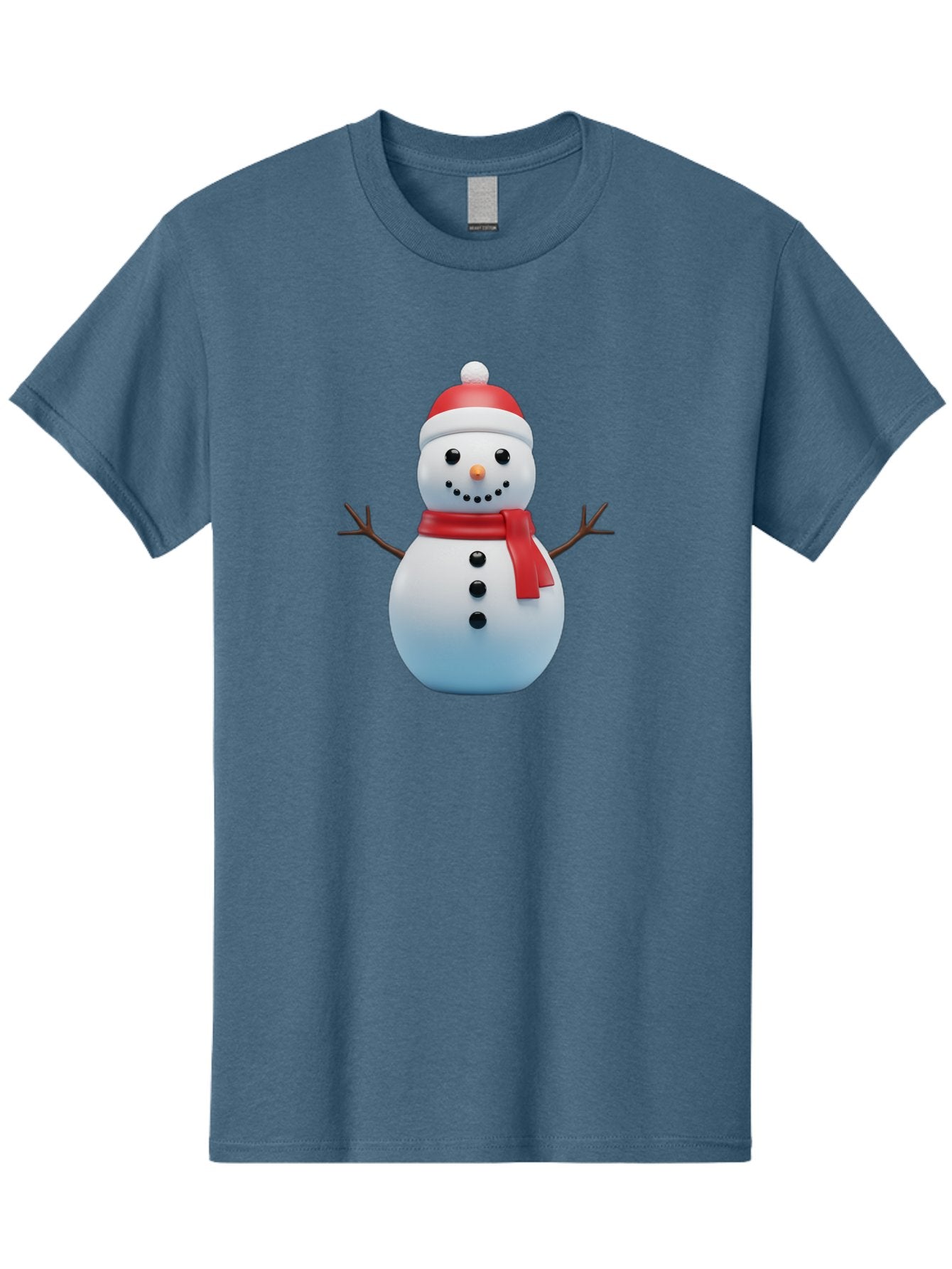 Snowman-1 Men'S Graphic Tee, 100% Cotton, Comfortable Casual Summer Wear, Machine Washable, 3D Snowman, Winter Character, Festive Holiday, Red Scarf, Santa Hat, Cartoon Style, Smiling Face, Stick Arms, Black Buttons, Orange Nose, Bac437 5