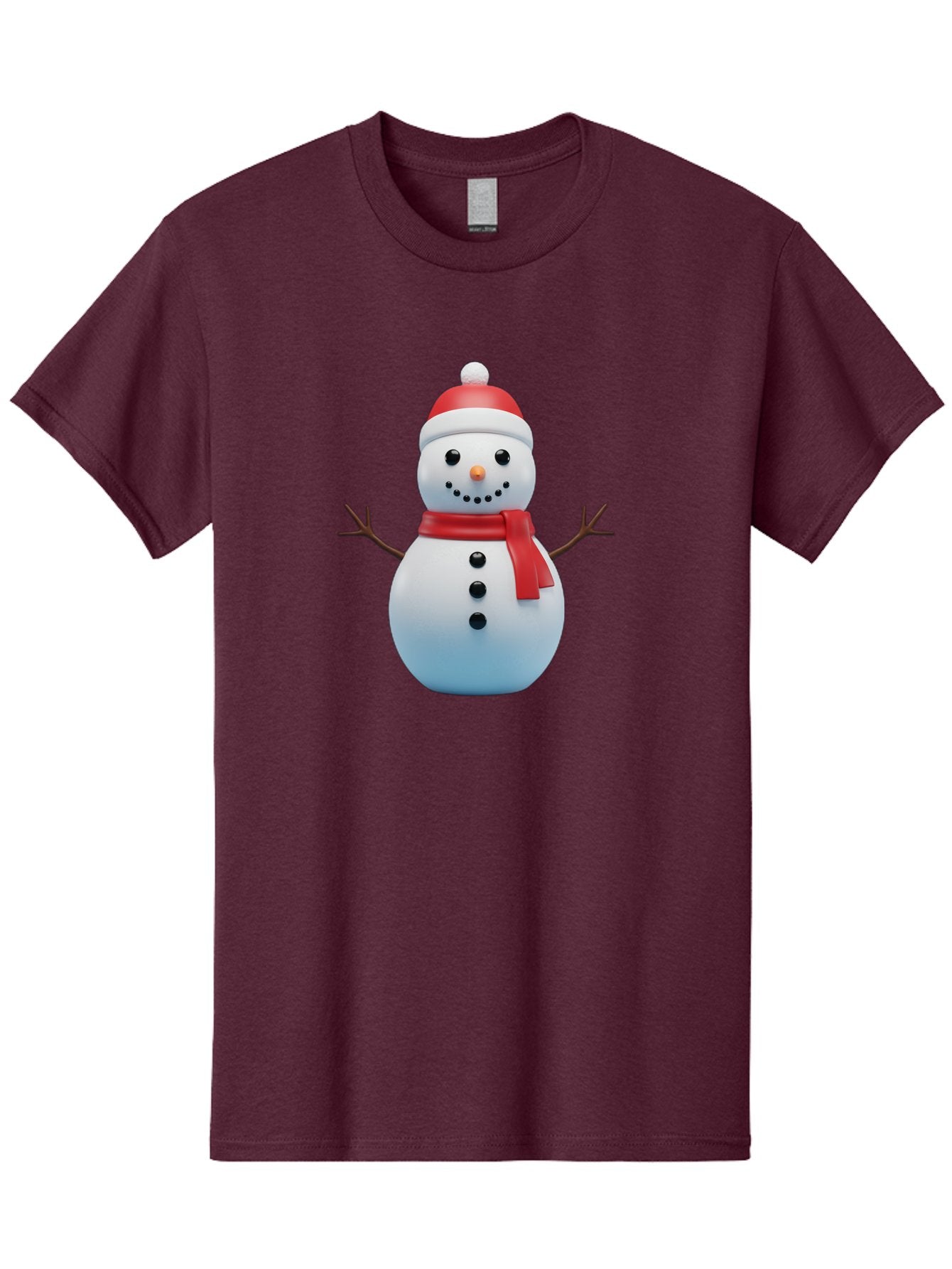 Snowman-1 Men'S Graphic Tee, 100% Cotton, Comfortable Casual Summer Wear, Machine Washable, 3D Snowman, Winter Character, Festive Holiday, Red Scarf, Santa Hat, Cartoon Style, Smiling Face, Stick Arms, Black Buttons, Orange Nose, Bac437 7