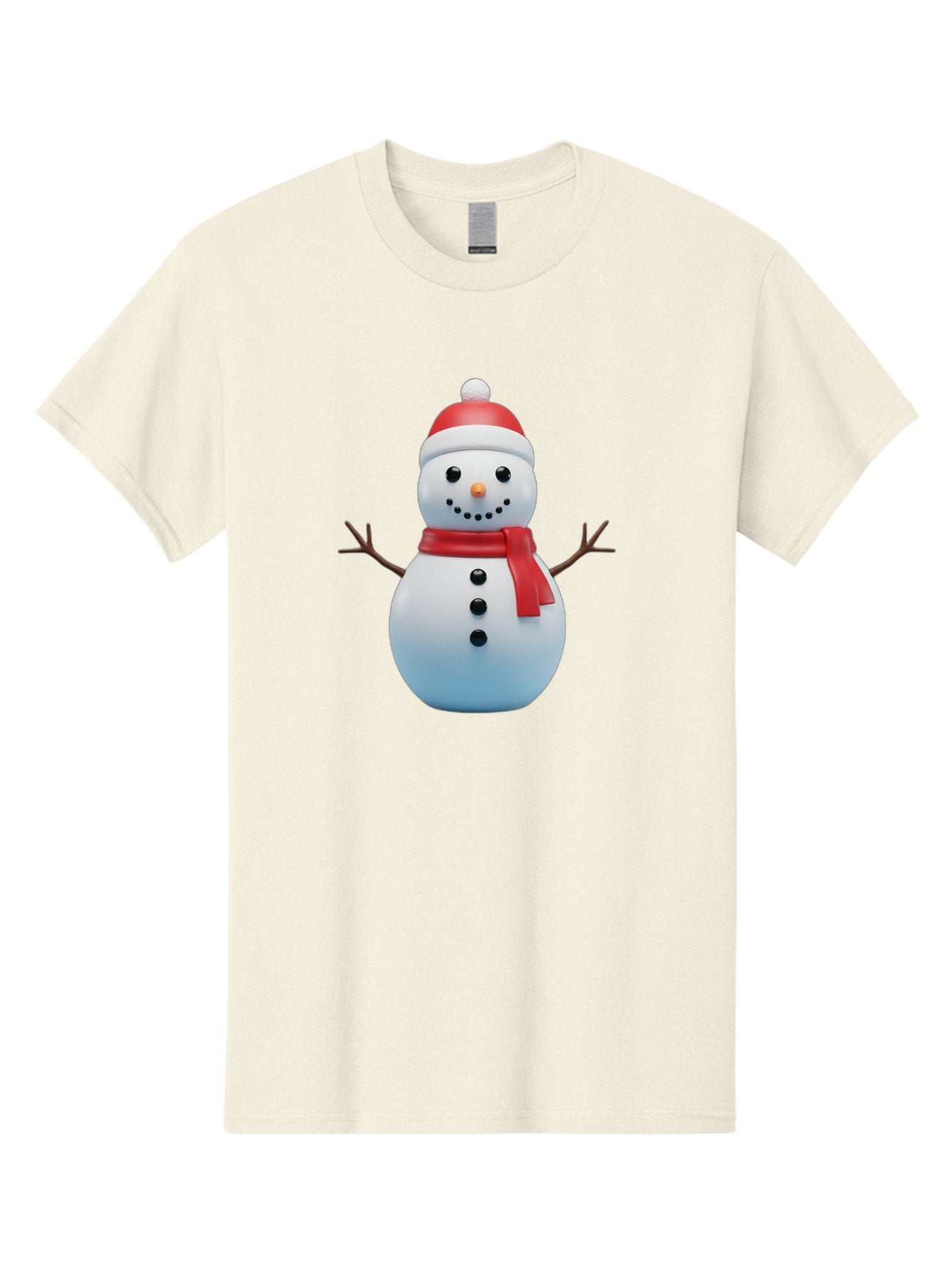 Snowman-1 Men'S Graphic Tee, 100% Cotton, Comfortable Casual Summer Wear, Machine Washable, 3D Snowman, Winter Character, Festive Holiday, Red Scarf, Santa Hat, Cartoon Style, Smiling Face, Stick Arms, Black Buttons, Orange Nose, Bac437 4