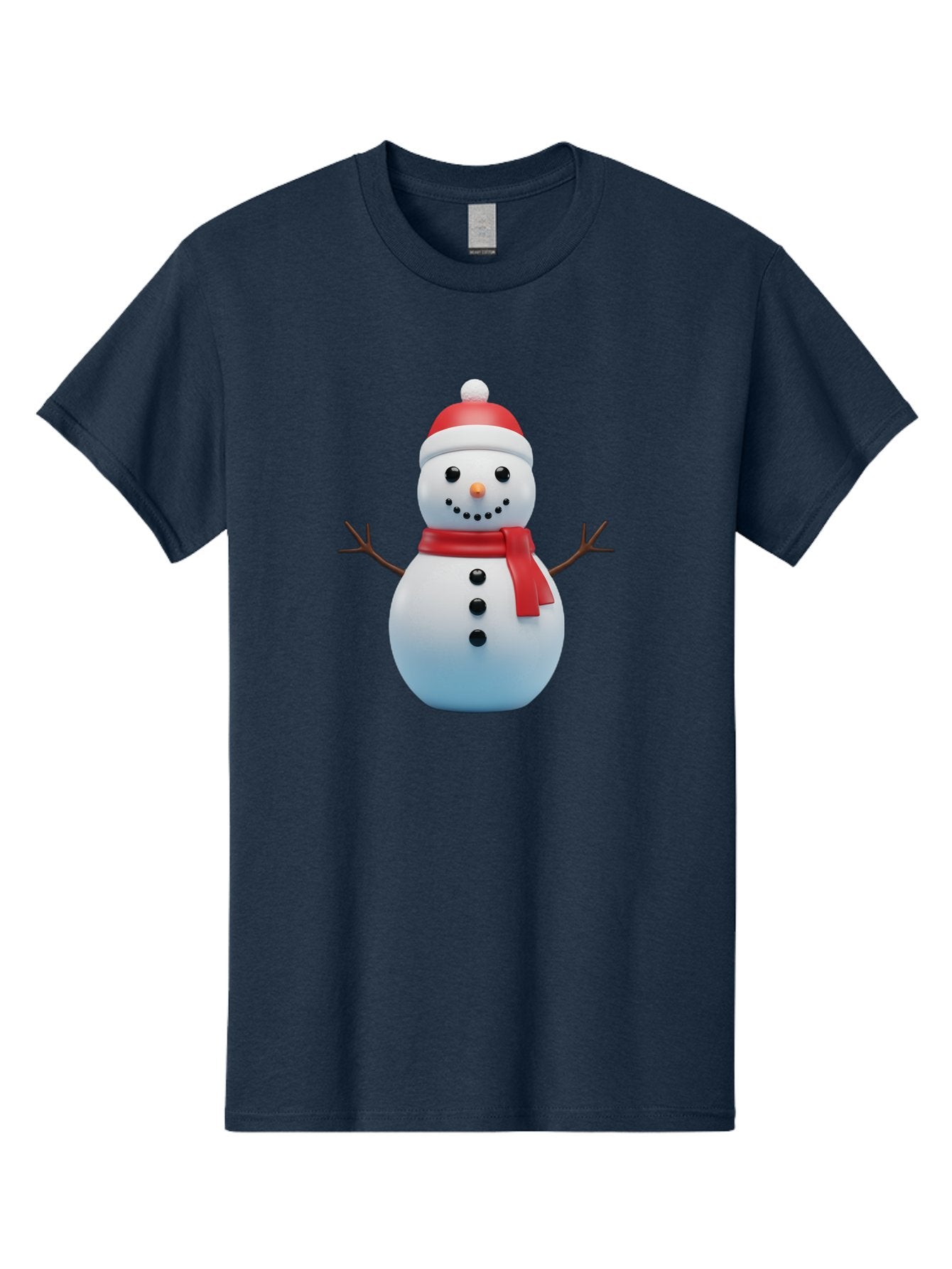 Snowman-1 Men'S Graphic Tee, 100% Cotton, Comfortable Casual Summer Wear, Machine Washable, 3D Snowman, Winter Character, Festive Holiday, Red Scarf, Santa Hat, Cartoon Style, Smiling Face, Stick Arms, Black Buttons, Orange Nose, Bac437 6