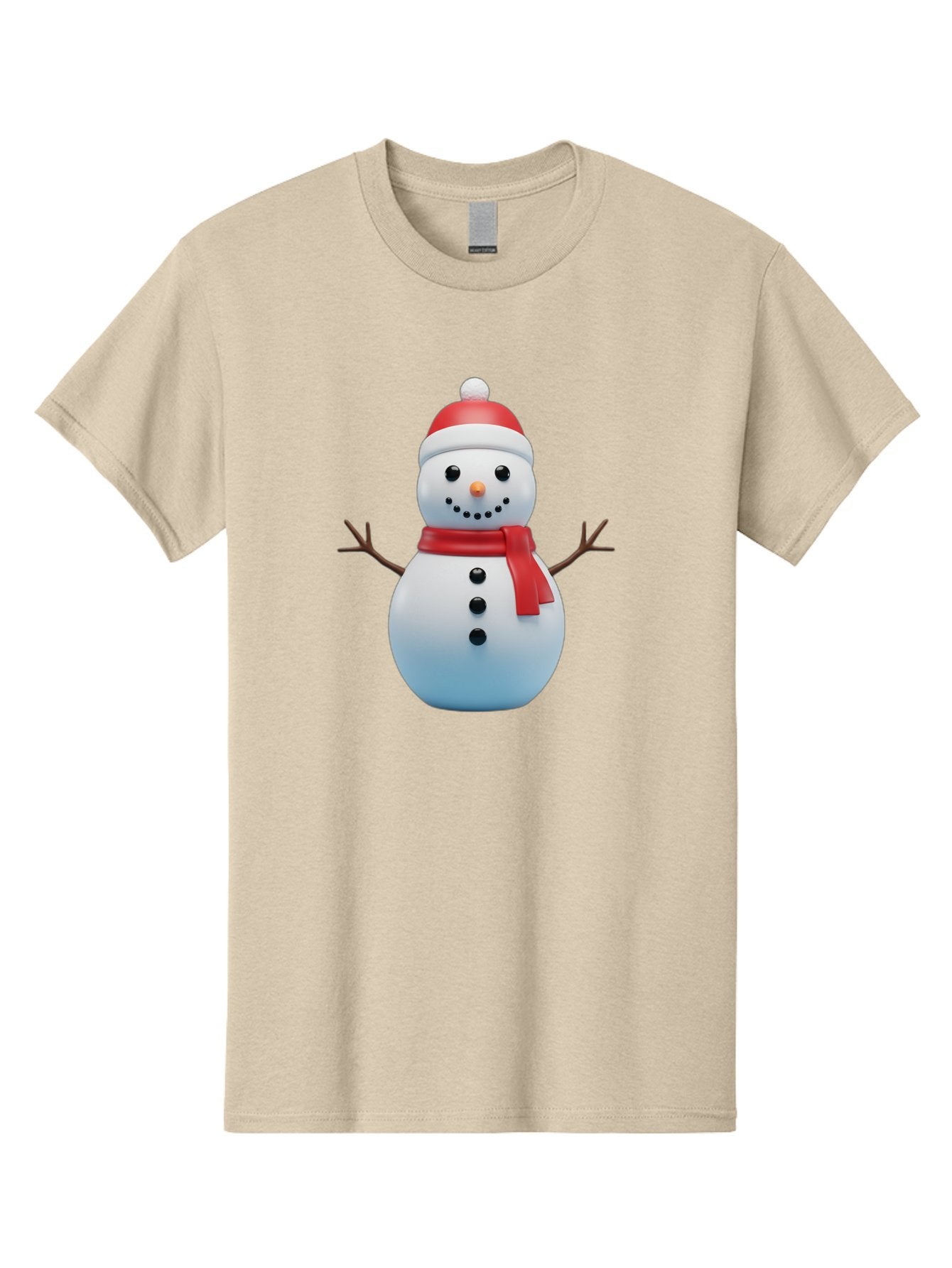 Snowman-1 Men'S Graphic Tee, 100% Cotton, Comfortable Casual Summer Wear, Machine Washable, 3D Snowman, Winter Character, Festive Holiday, Red Scarf, Santa Hat, Cartoon Style, Smiling Face, Stick Arms, Black Buttons, Orange Nose, Bac437 13