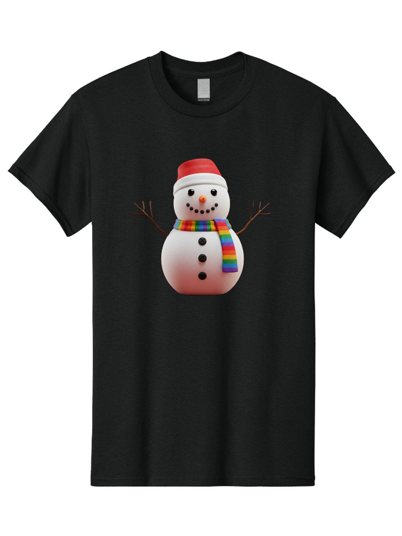 Snowman-2 Men'S Graphic Tee, 100% Cotton, Comfortable Casual Summer Wear, Machine Washable, Snowman With Rainbow Scarf, Christmas Decoration, Winter Wonderland, Festive Character, Holiday Cheer, Colorful Snowman, Winter Scene, Fun Snowman, Bac438 5