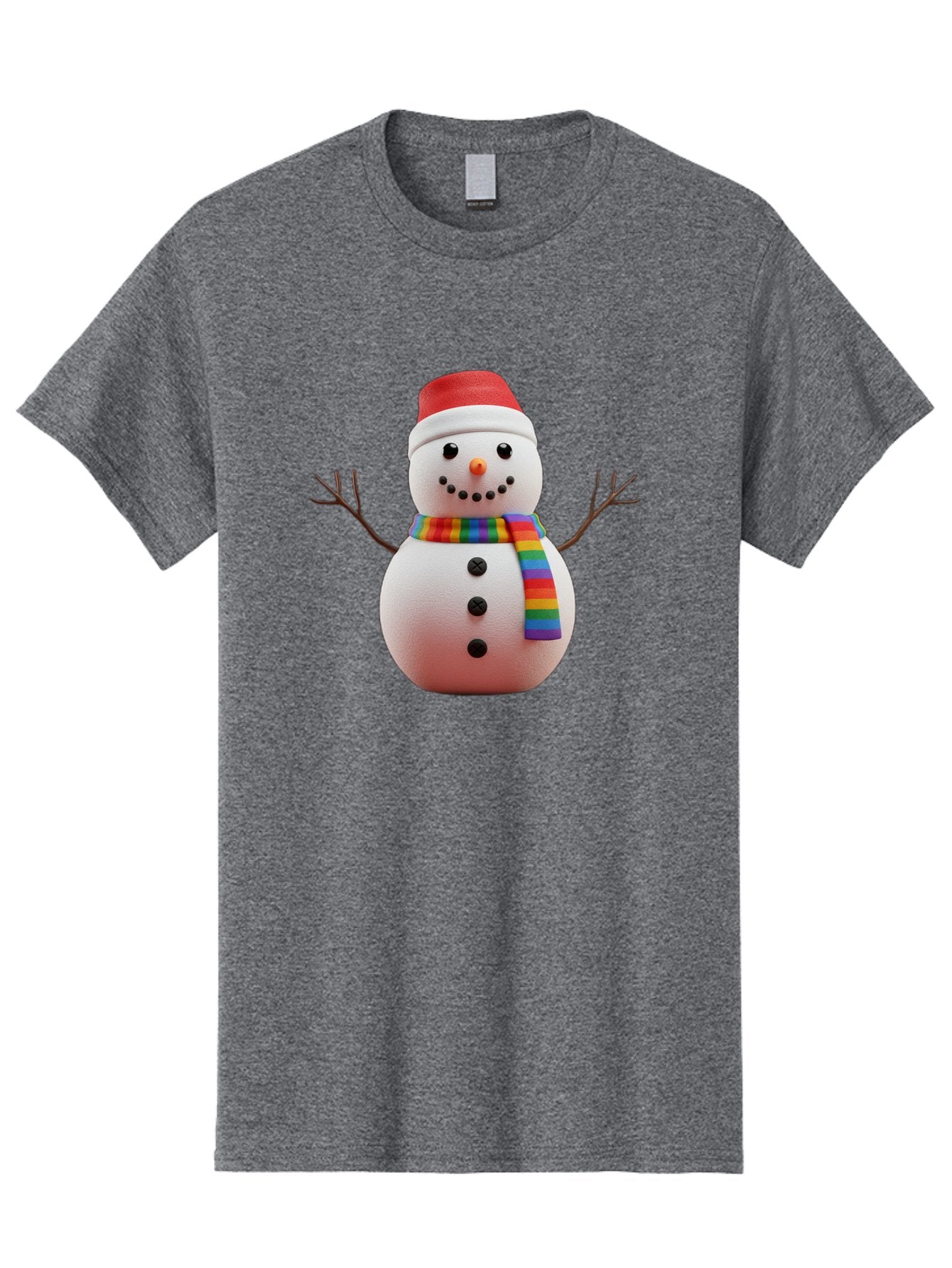 Snowman-2 Men'S Graphic Tee, 100% Cotton, Comfortable Casual Summer Wear, Machine Washable, Snowman With Rainbow Scarf, Christmas Decoration, Winter Wonderland, Festive Character, Holiday Cheer, Colorful Snowman, Winter Scene, Fun Snowman, Bac438 15