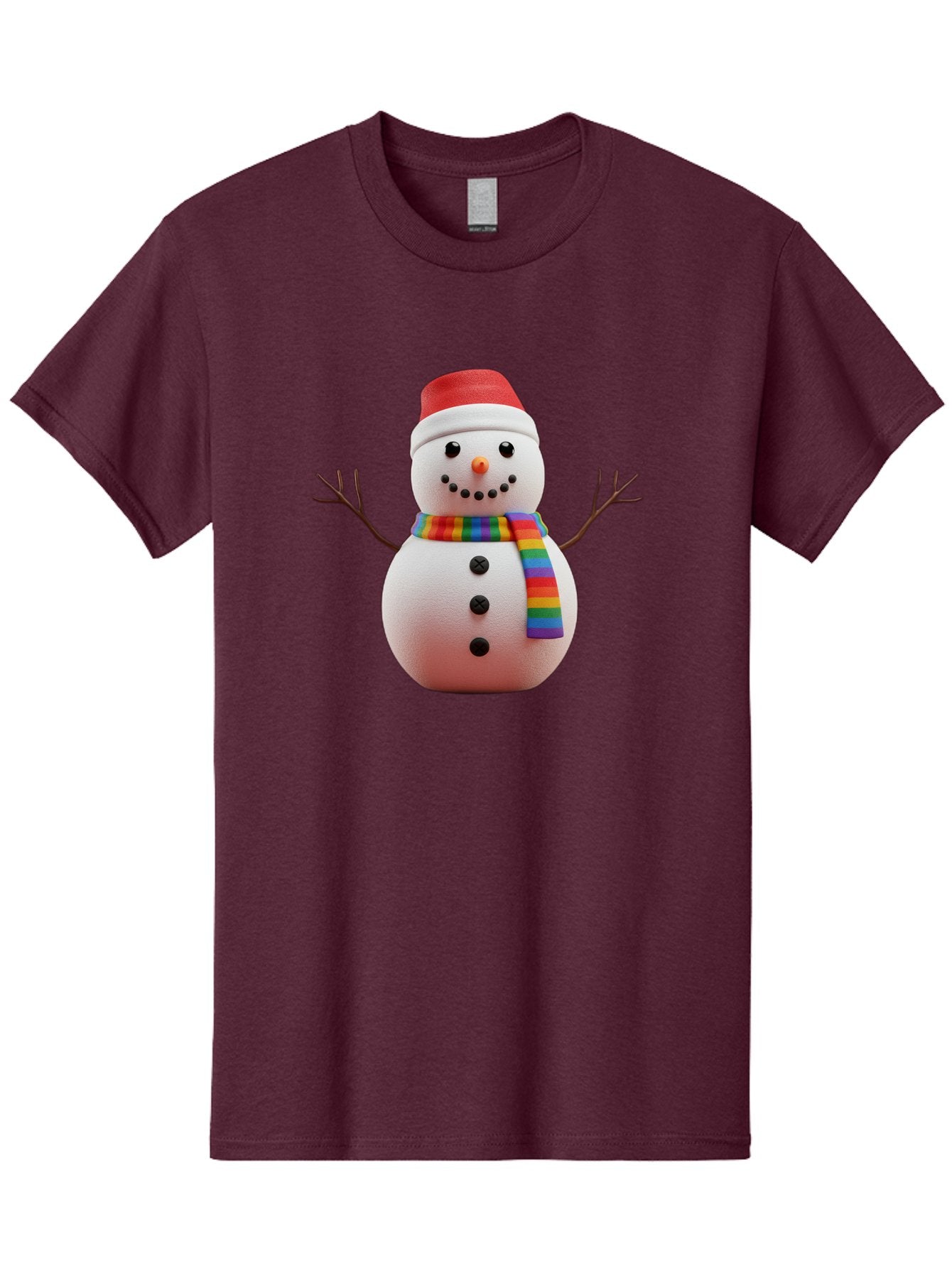 Snowman-2 Men'S Graphic Tee, 100% Cotton, Comfortable Casual Summer Wear, Machine Washable, Snowman With Rainbow Scarf, Christmas Decoration, Winter Wonderland, Festive Character, Holiday Cheer, Colorful Snowman, Winter Scene, Fun Snowman, Bac438
