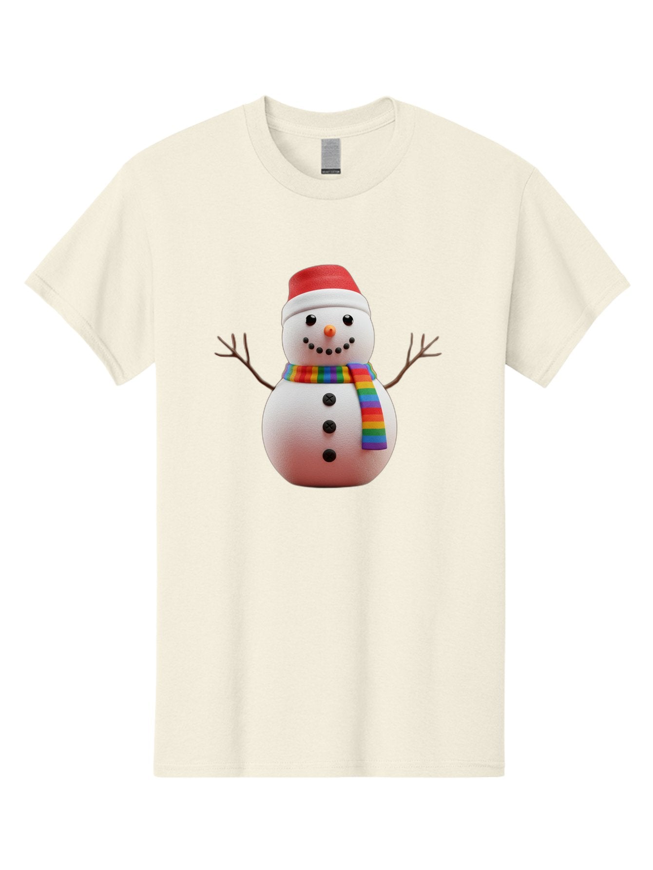 Snowman-2 Men'S Graphic Tee, 100% Cotton, Comfortable Casual Summer Wear, Machine Washable, Snowman With Rainbow Scarf, Christmas Decoration, Winter Wonderland, Festive Character, Holiday Cheer, Colorful Snowman, Winter Scene, Fun Snowman, Bac438 6