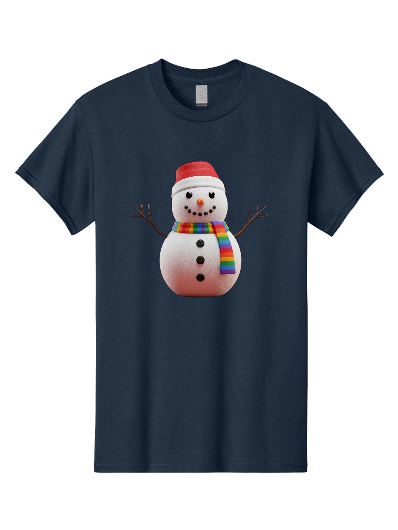 Snowman-2 Men'S Graphic Tee, 100% Cotton, Comfortable Casual Summer Wear, Machine Washable, Snowman With Rainbow Scarf, Christmas Decoration, Winter Wonderland, Festive Character, Holiday Cheer, Colorful Snowman, Winter Scene, Fun Snowman, Bac438