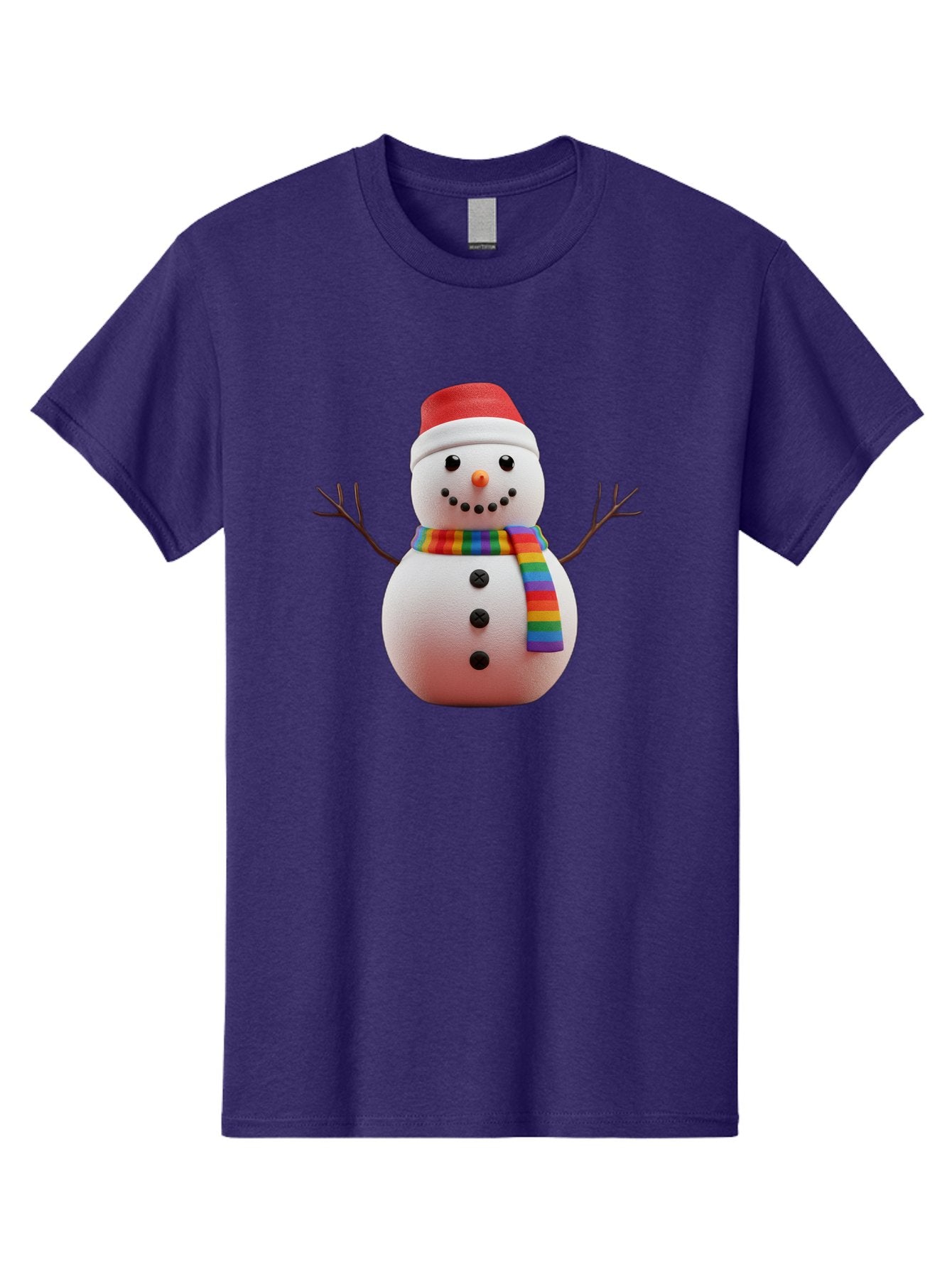 Snowman-2 Men'S Graphic Tee, 100% Cotton, Comfortable Casual Summer Wear, Machine Washable, Snowman With Rainbow Scarf, Christmas Decoration, Winter Wonderland, Festive Character, Holiday Cheer, Colorful Snowman, Winter Scene, Fun Snowman, Bac438 3