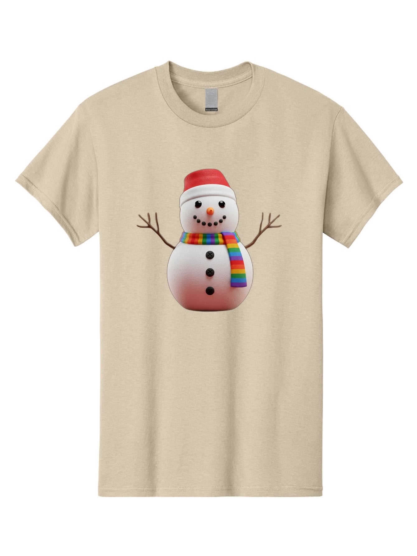 Snowman-2 Men'S Graphic Tee, 100% Cotton, Comfortable Casual Summer Wear, Machine Washable, Snowman With Rainbow Scarf, Christmas Decoration, Winter Wonderland, Festive Character, Holiday Cheer, Colorful Snowman, Winter Scene, Fun Snowman, Bac438 4