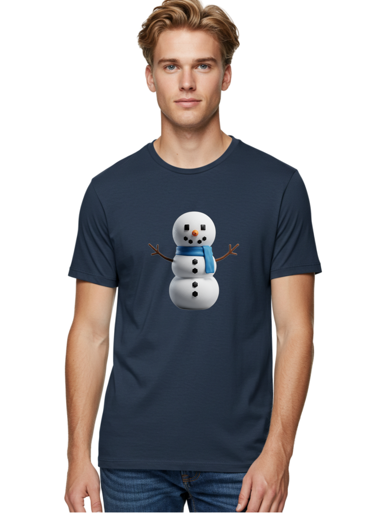 Snowman-3 Men'S Graphic Tee, 100% Cotton, Comfortable Casual Summer Wear, Machine Washable, Snowman With Blue Scarf, Winter Wonderland, Festive Season, Christmas Character, Snow Figure, Holiday Icon, 3D Snowman, Winter Decoration, Bac439 29