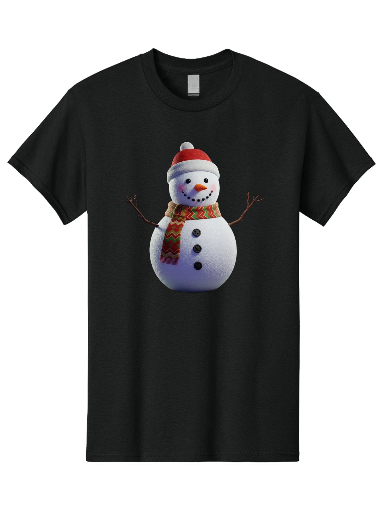 Snowman-4 Men'S Graphic Tee, 100% Cotton, Comfortable Casual Summer Wear, Machine Washable, Snowman Wearing Santa Hat, Red And Green Chevron Scarf, Three Black Buttons, Carrot Nose, Rosy Cheeks, Winter Wonderland, Festive Holiday Scene, Bac440 11