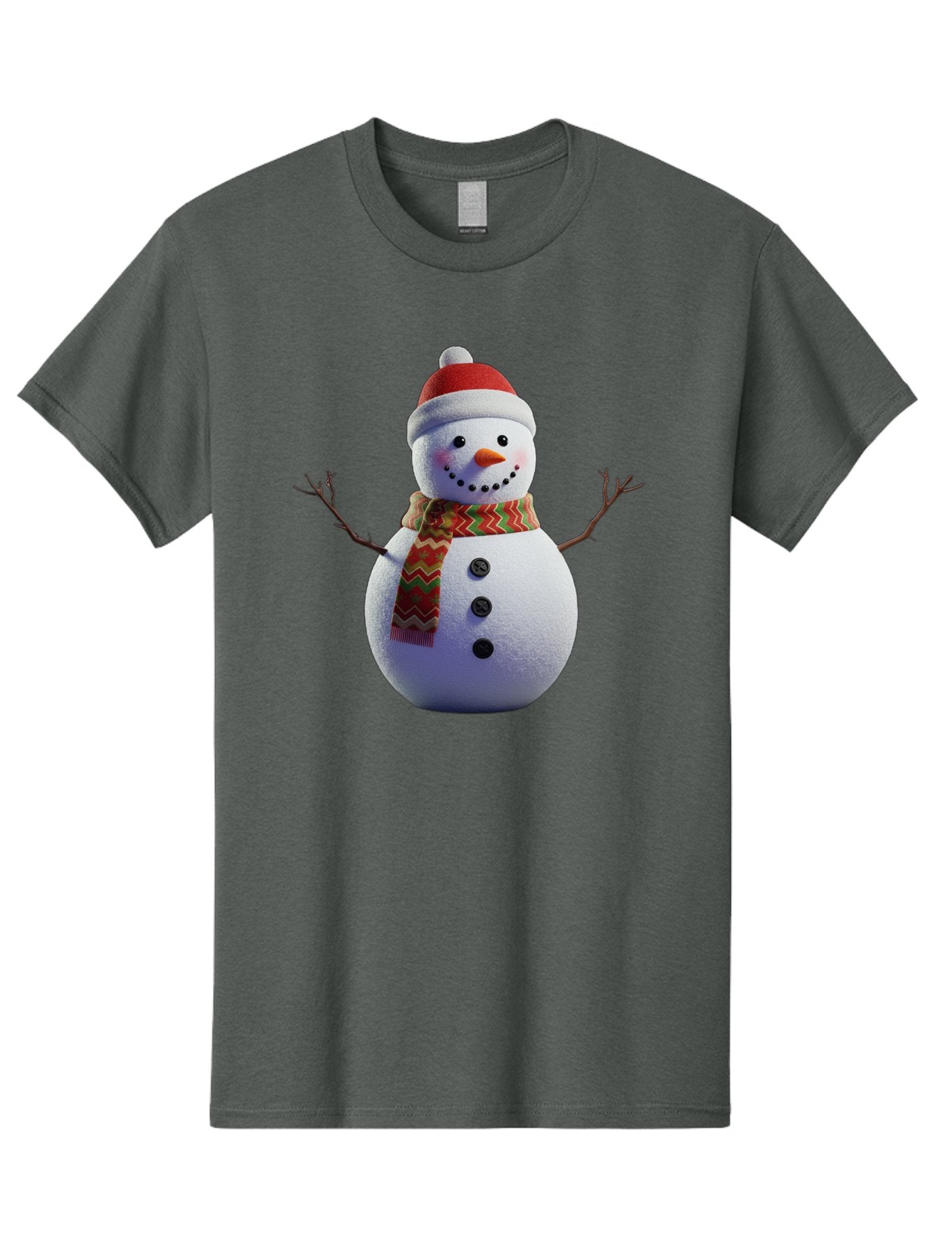 Snowman-4 Men'S Graphic Tee, 100% Cotton, Comfortable Casual Summer Wear, Machine Washable, Snowman Wearing Santa Hat, Red And Green Chevron Scarf, Three Black Buttons, Carrot Nose, Rosy Cheeks, Winter Wonderland, Festive Holiday Scene, Bac440 13