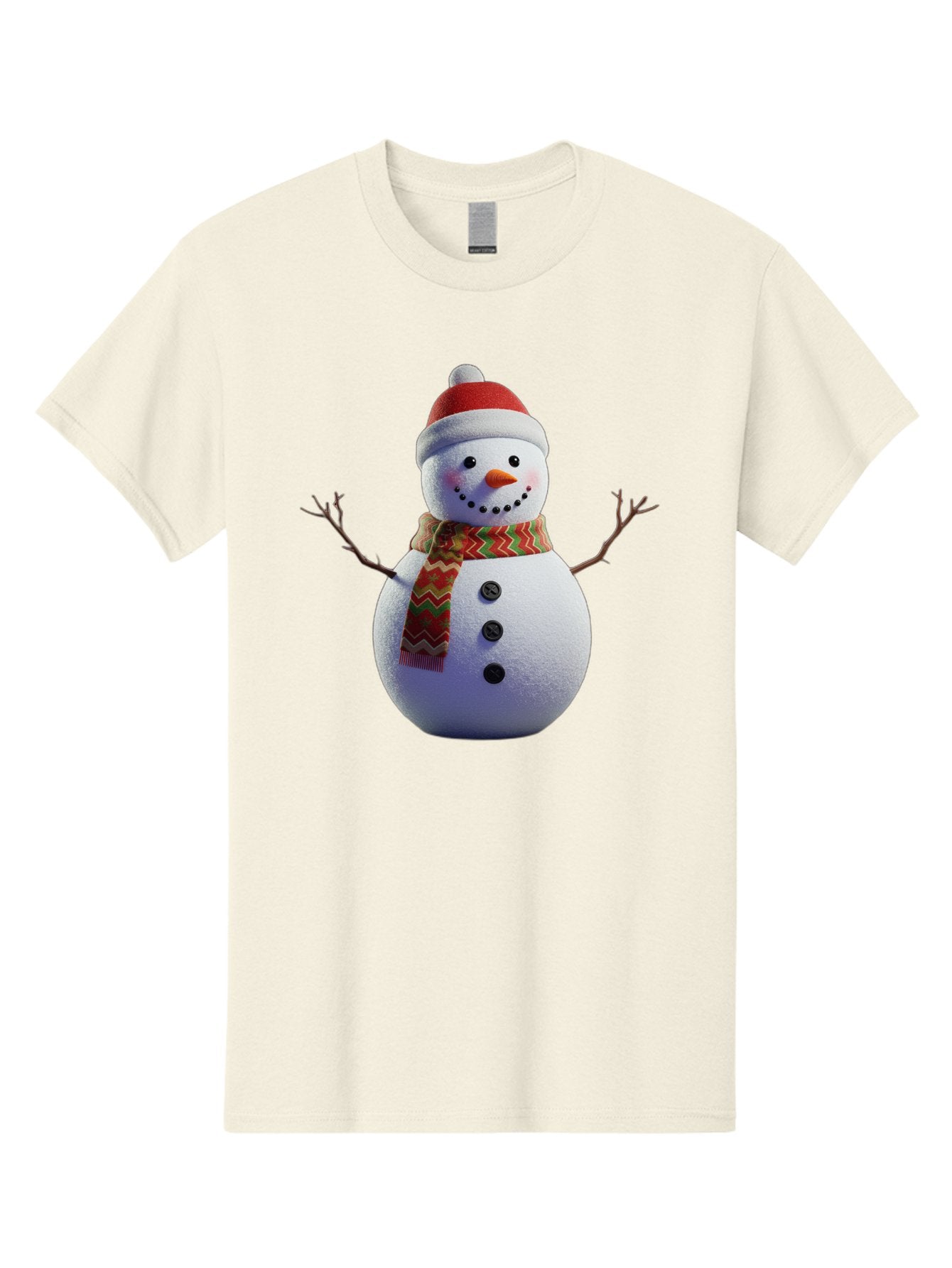 Snowman-4 Men'S Graphic Tee, 100% Cotton, Comfortable Casual Summer Wear, Machine Washable, Snowman Wearing Santa Hat, Red And Green Chevron Scarf, Three Black Buttons, Carrot Nose, Rosy Cheeks, Winter Wonderland, Festive Holiday Scene, Bac440 6
