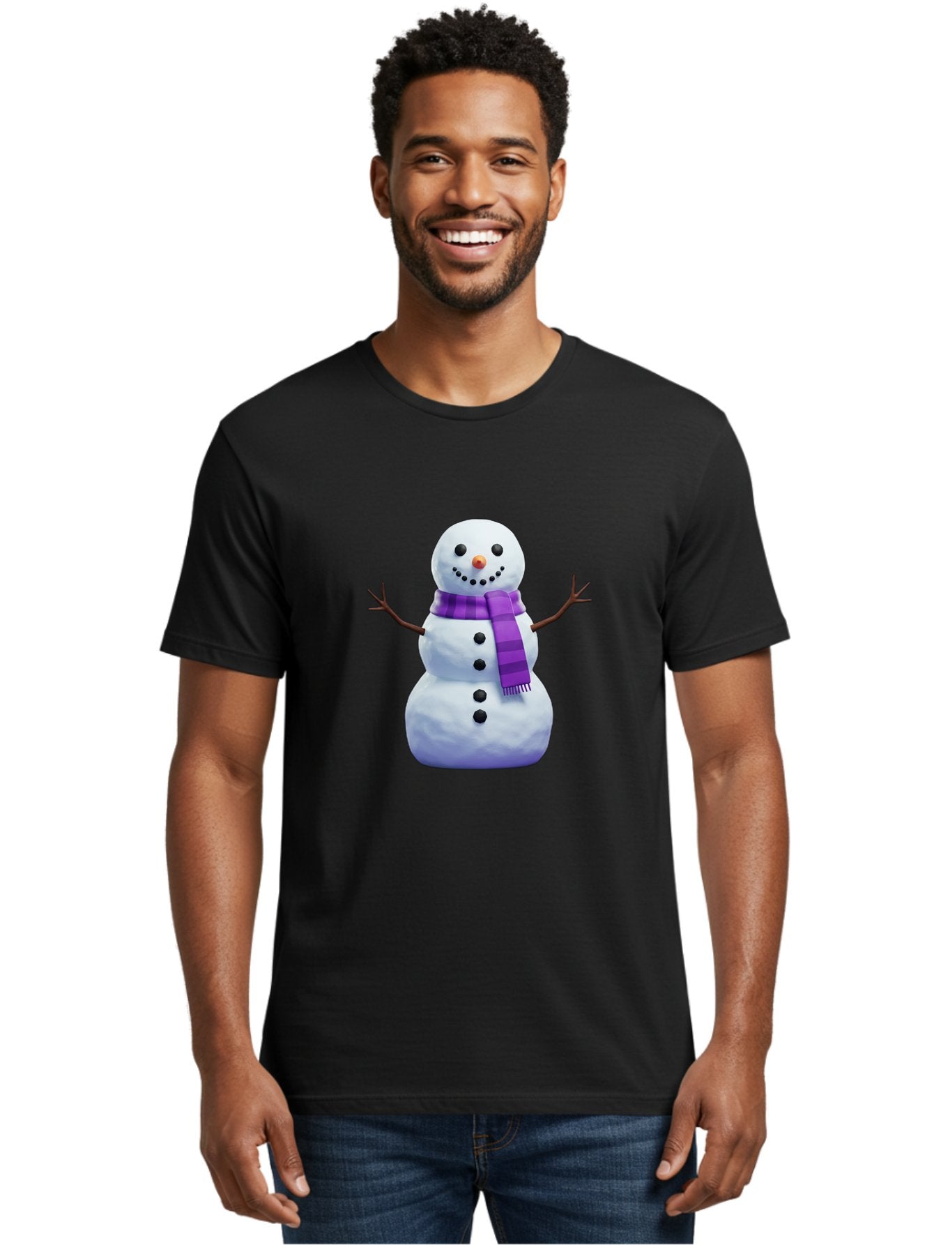 Snowman-5 Men'S Graphic Tee, 100% Cotton, Comfortable Casual Summer Wear, Machine Washable, Snowman With Purple Scarf, Winter Character, Festive Decoration, Cartoon Snowman, Holiday Theme, Snowman Illustration, Winter Wonderland, Bac441 24