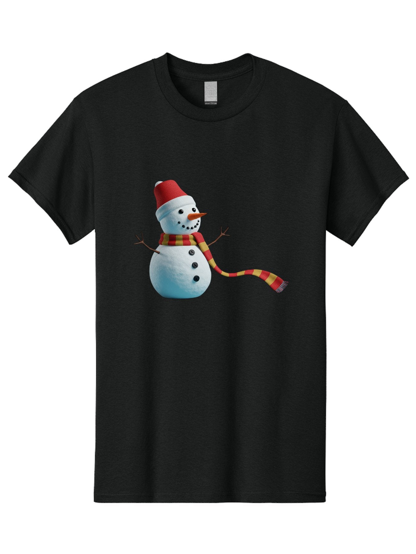 Snowman-6 Men'S Graphic Tee, 100% Cotton, Comfortable Casual Summer Wear, Machine Washable, Snowman Wearing Red Hat, Red And Yellow Scarf, Black Buttons, Carrot Nose, Festive Winter Decor, Holiday Character, Christmas Theme, Winter Wonderland, Bac442 8