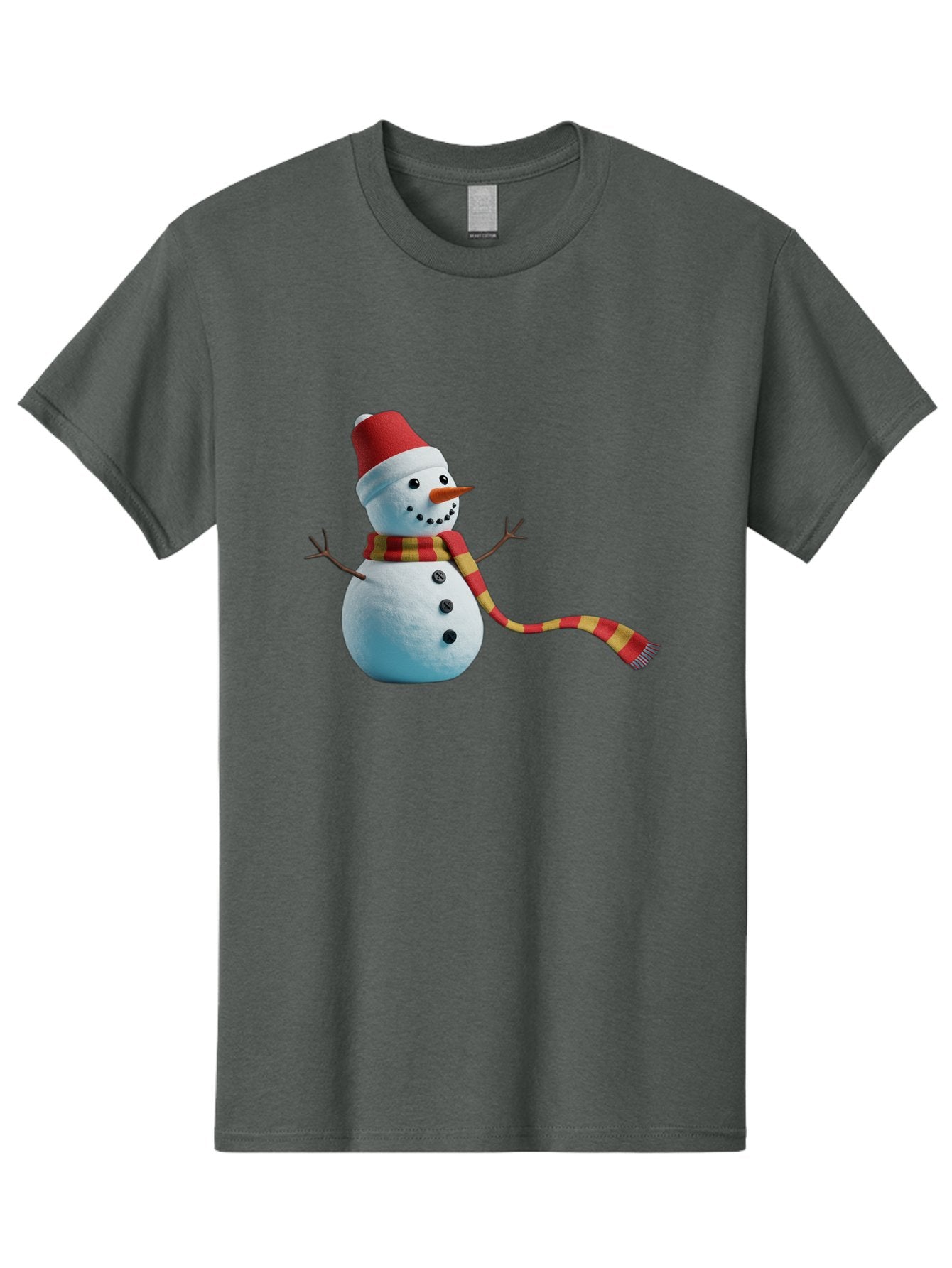 Snowman-6 Men'S Graphic Tee, 100% Cotton, Comfortable Casual Summer Wear, Machine Washable, Snowman Wearing Red Hat, Red And Yellow Scarf, Black Buttons, Carrot Nose, Festive Winter Decor, Holiday Character, Christmas Theme, Winter Wonderland, Bac442 4