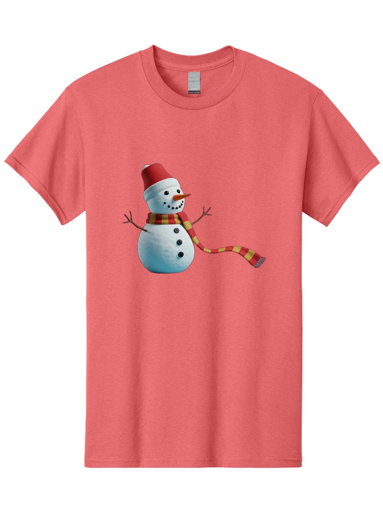 Snowman-6 Men'S Graphic Tee, 100% Cotton, Comfortable Casual Summer Wear, Machine Washable, Snowman Wearing Red Hat, Red And Yellow Scarf, Black Buttons, Carrot Nose, Festive Winter Decor, Holiday Character, Christmas Theme, Winter Wonderland, Bac442 9