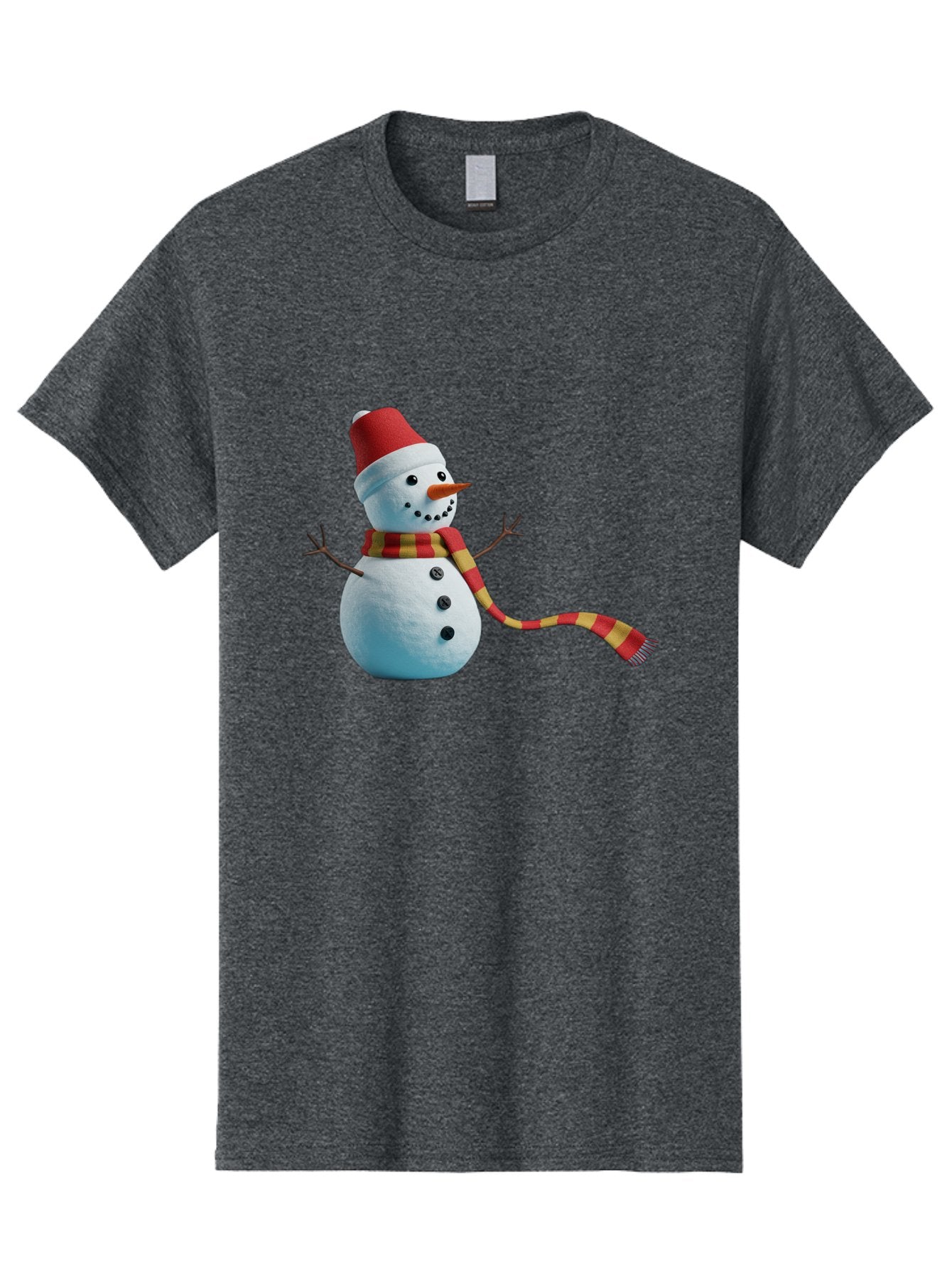 Snowman-6 Men'S Graphic Tee, 100% Cotton, Comfortable Casual Summer Wear, Machine Washable, Snowman Wearing Red Hat, Red And Yellow Scarf, Black Buttons, Carrot Nose, Festive Winter Decor, Holiday Character, Christmas Theme, Winter Wonderland, Bac442 3
