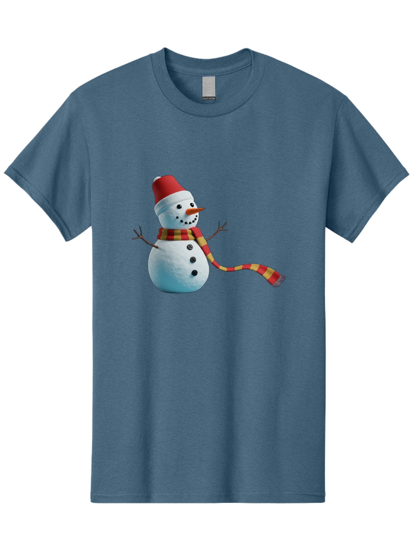 Snowman-6 Men'S Graphic Tee, 100% Cotton, Comfortable Casual Summer Wear, Machine Washable, Snowman Wearing Red Hat, Red And Yellow Scarf, Black Buttons, Carrot Nose, Festive Winter Decor, Holiday Character, Christmas Theme, Winter Wonderland, Bac442 14