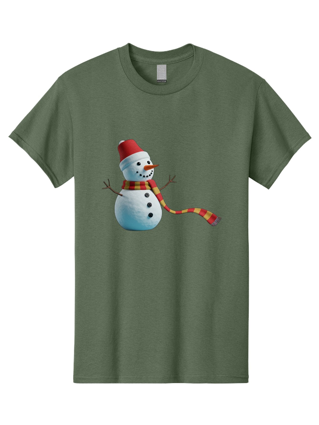 Snowman-6 Men'S Graphic Tee, 100% Cotton, Comfortable Casual Summer Wear, Machine Washable, Snowman Wearing Red Hat, Red And Yellow Scarf, Black Buttons, Carrot Nose, Festive Winter Decor, Holiday Character, Christmas Theme, Winter Wonderland, Bac442 13