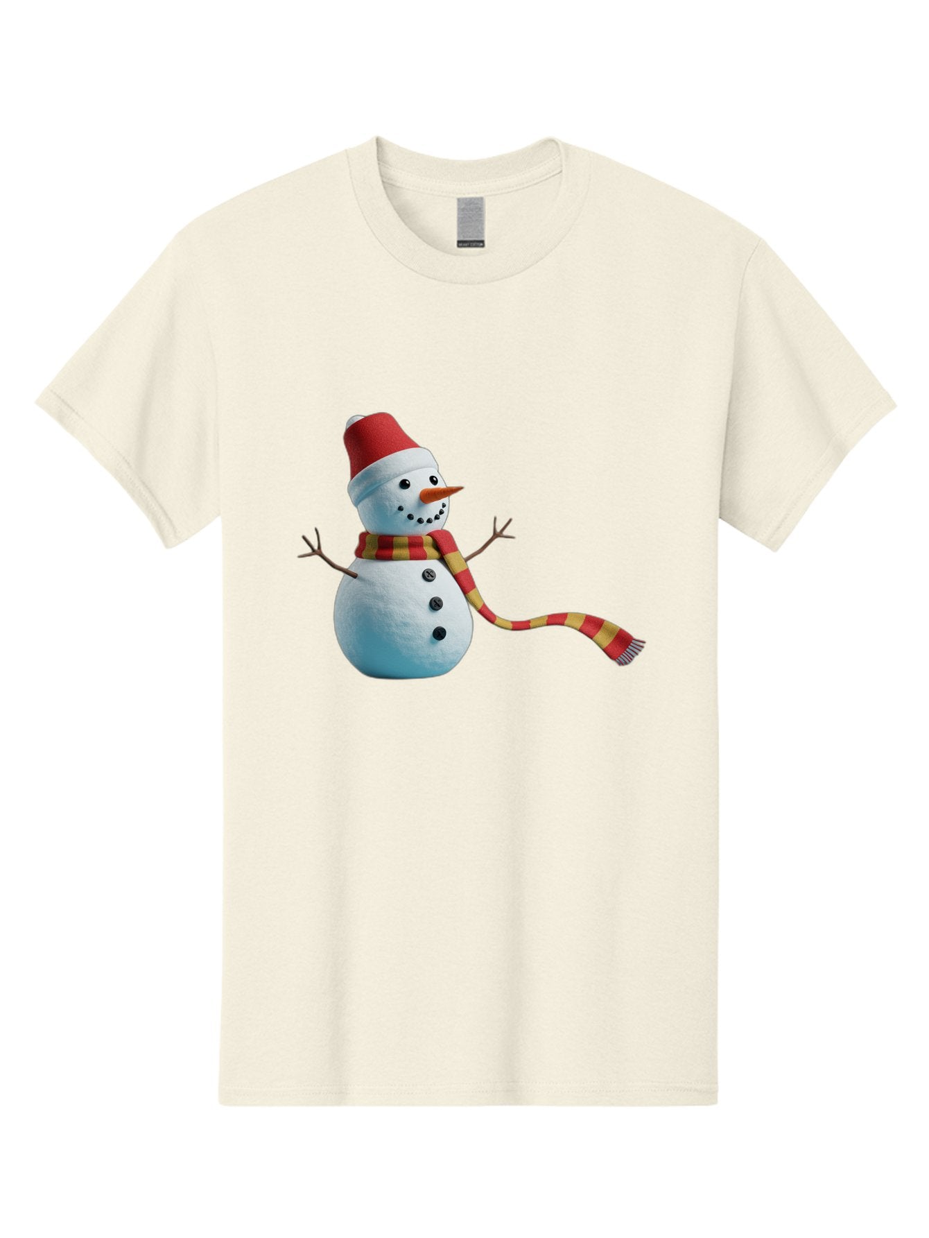 Snowman-6 Men'S Graphic Tee, 100% Cotton, Comfortable Casual Summer Wear, Machine Washable, Snowman Wearing Red Hat, Red And Yellow Scarf, Black Buttons, Carrot Nose, Festive Winter Decor, Holiday Character, Christmas Theme, Winter Wonderland, Bac442 10
